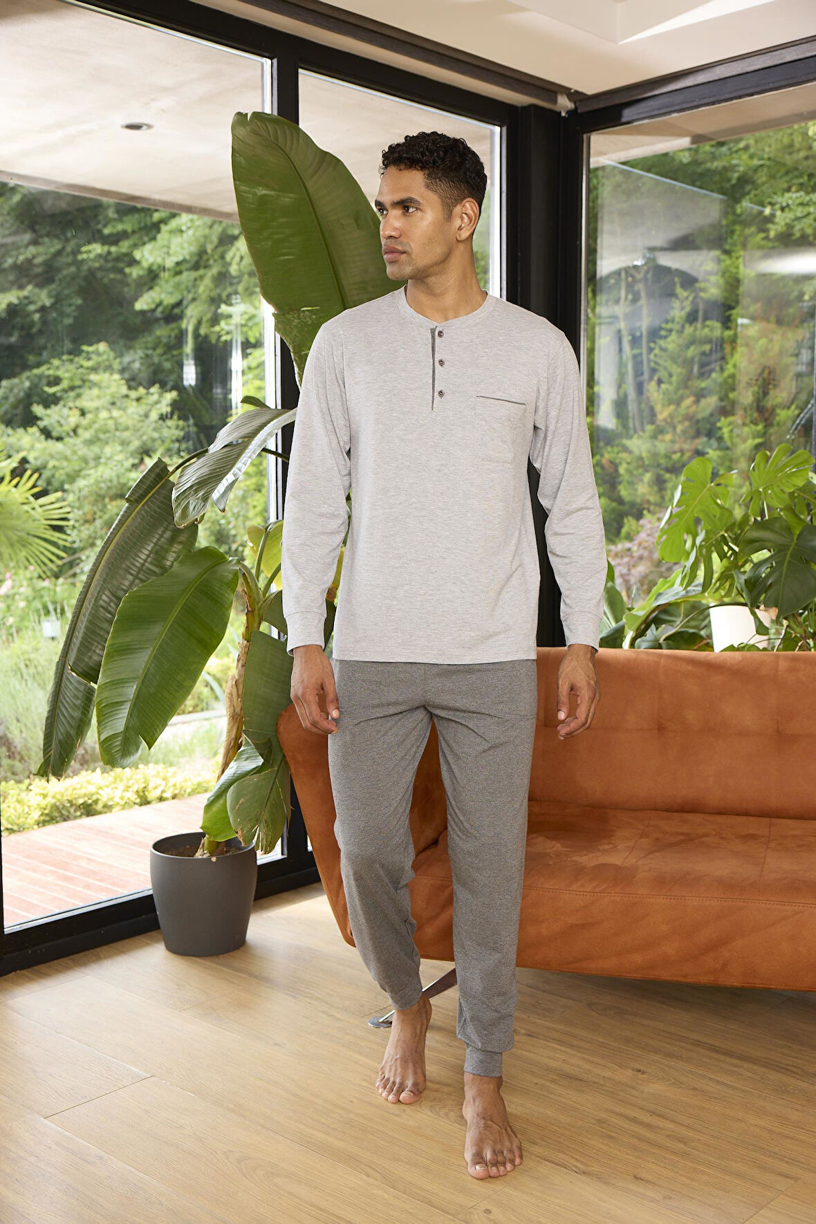 Kly Midi Yaka %100 Pamuk Erkek Pijama Takımı 9244 
