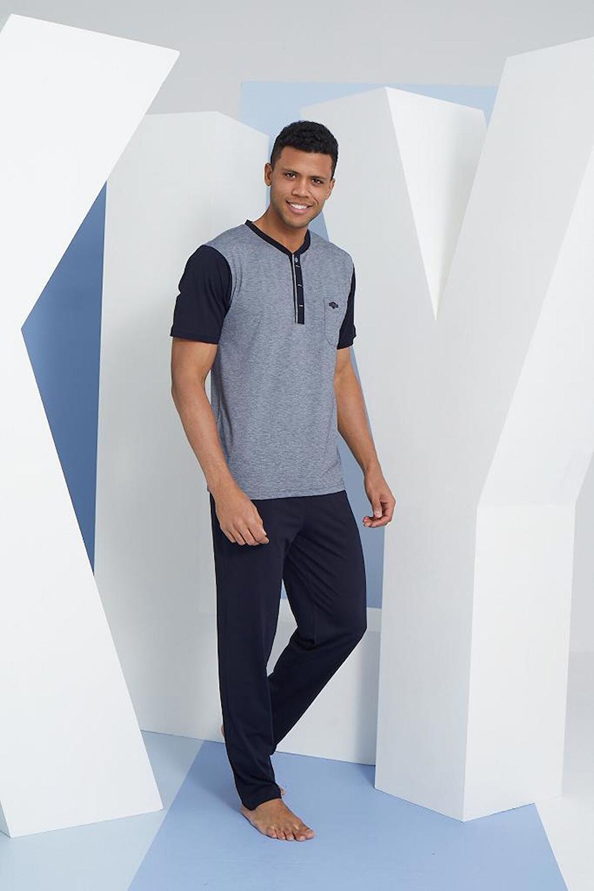 KLY 2115 MİDİ YAKA PİJAMA TAKIM