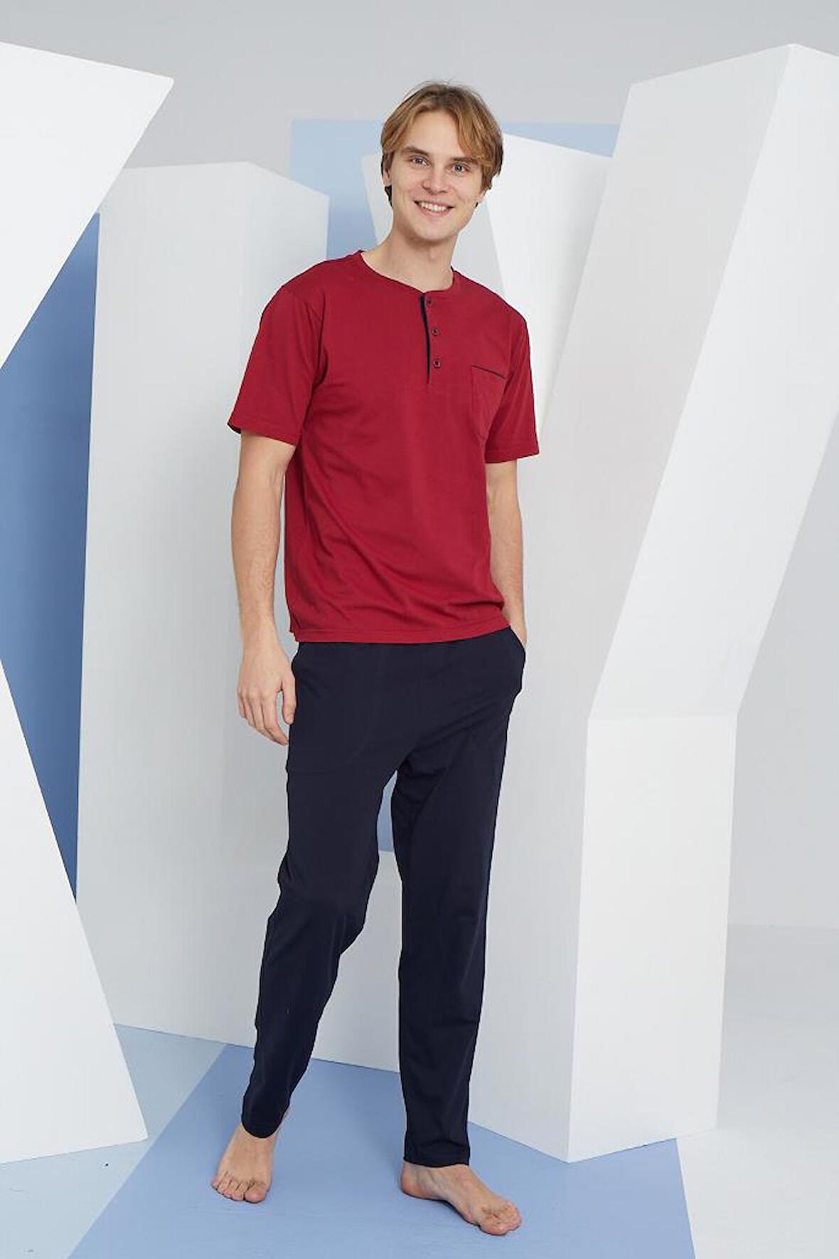 KLY 2207 BATTAL MİDİ YAKA PİJAMA TAKIM