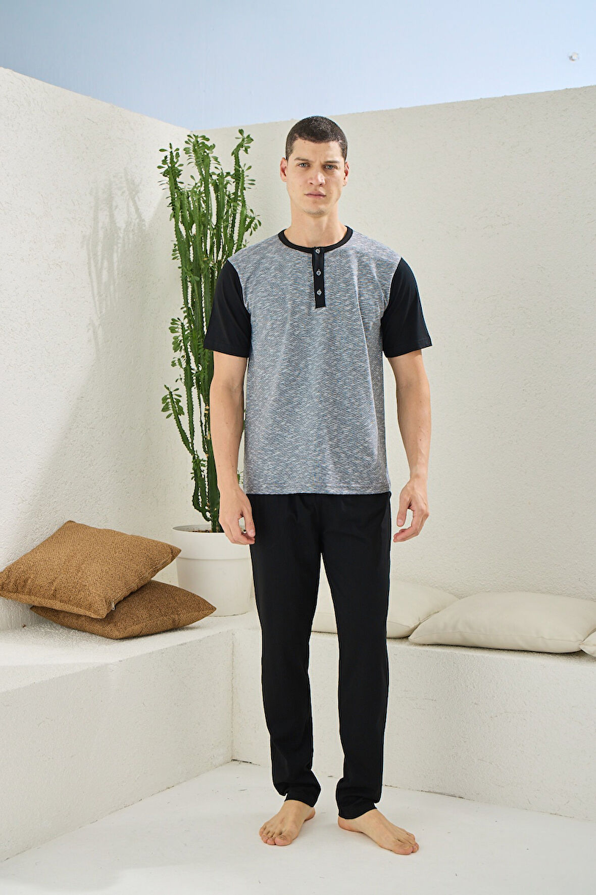 Kly Battal Midi Yaka Pijama Takımı 2205 