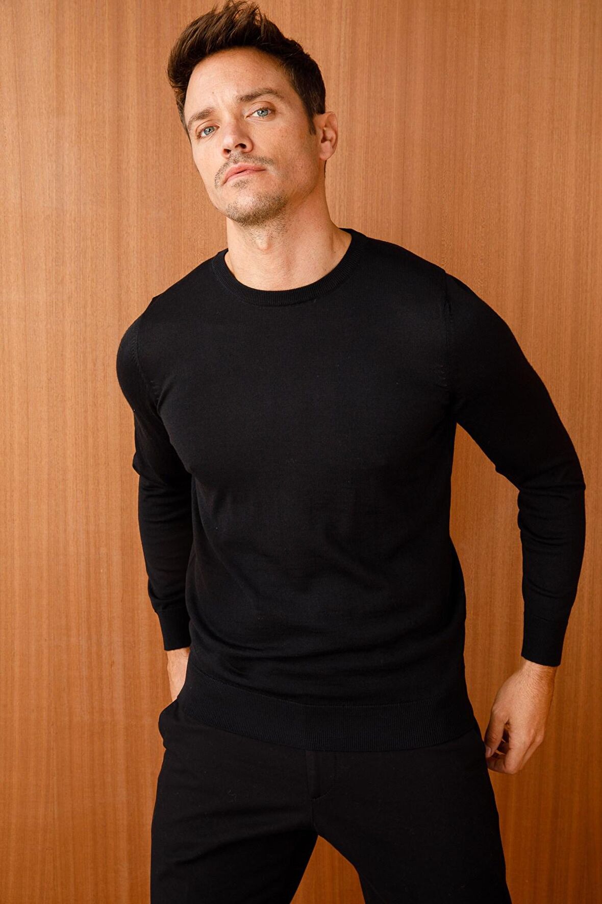 Desen Triko Erkek Basic Sıfır Yaka İnce Triko Kazak 02421603 Siyah