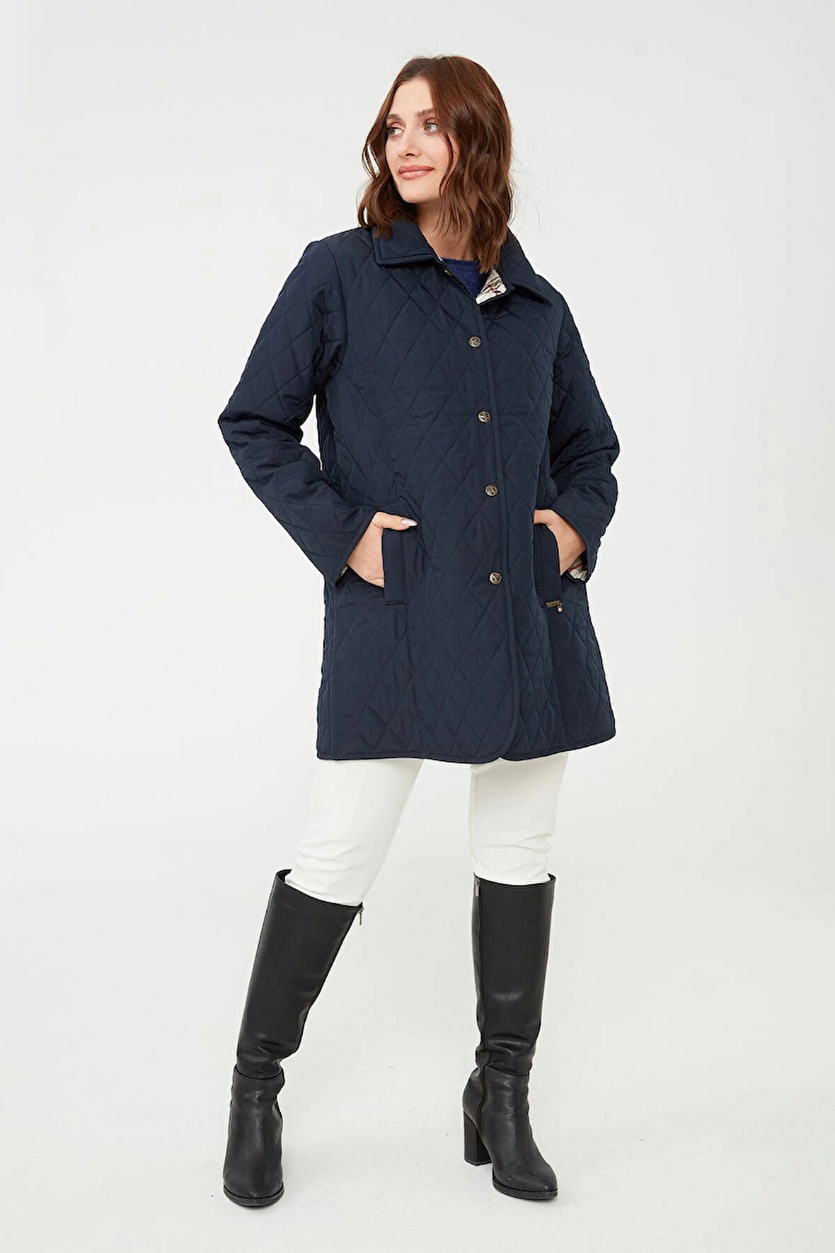 Desen Triko Kadın Kapitone Ceket 02421438 Lacivert