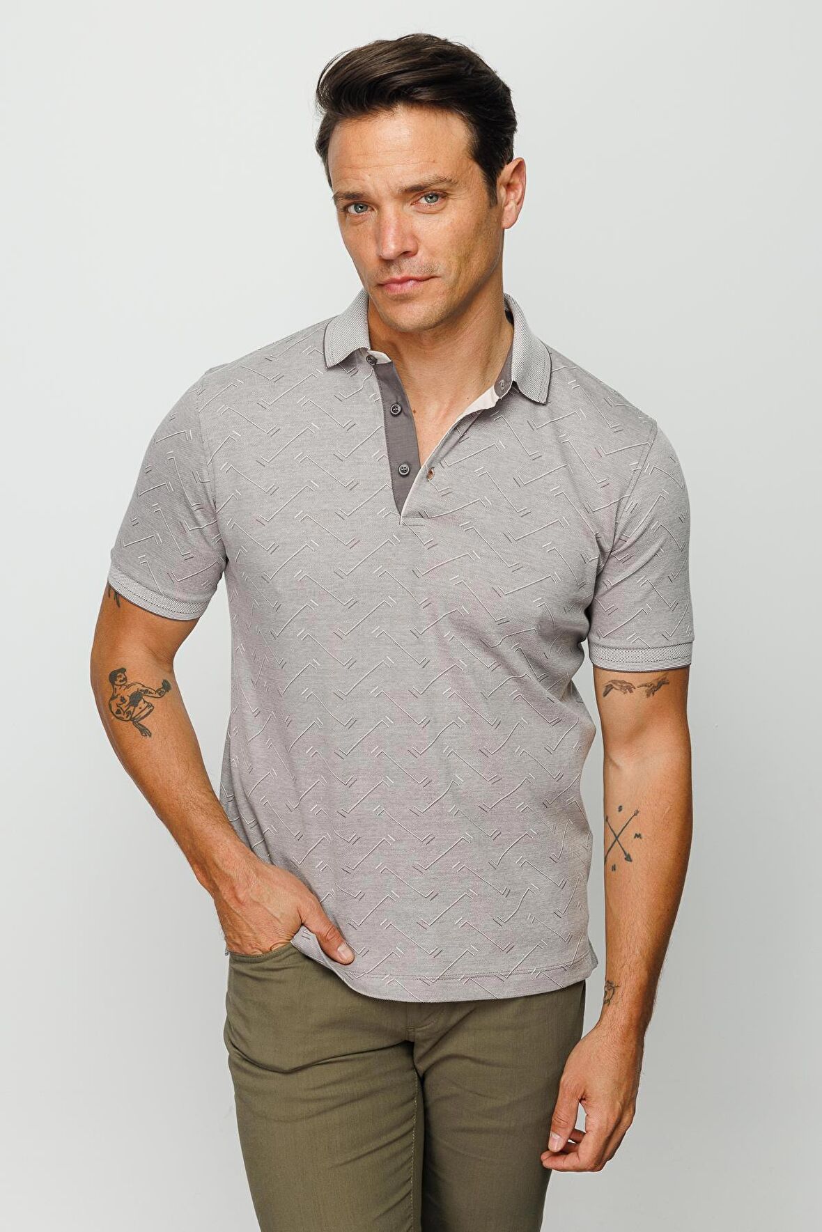 DESEN TRİKO Polo Yaka Kısa Kollu Bej Erkek T-Shirt DSN805