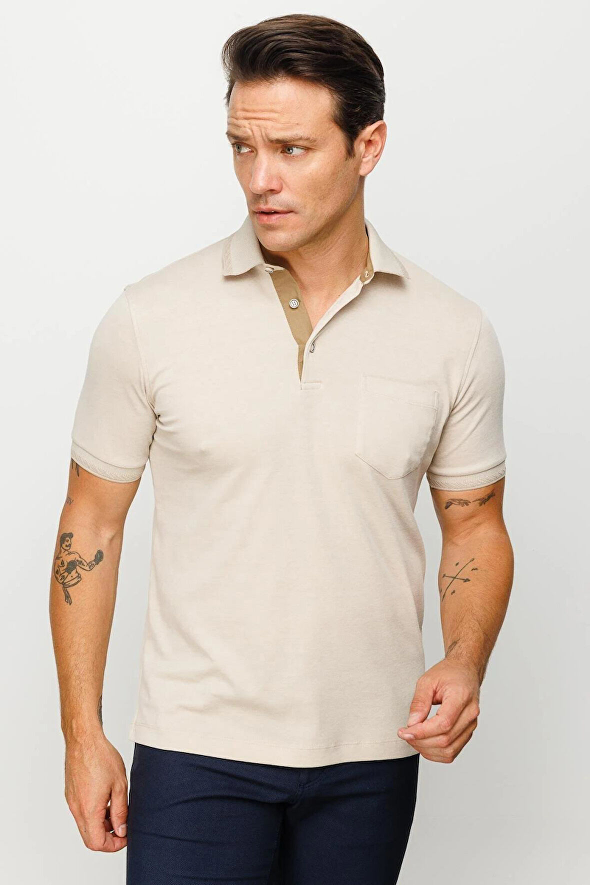 901 DESEN MTA YAKASI VE KOLU TRİKO CEPLİ K.KOL PY ERKEK T-SHİRT