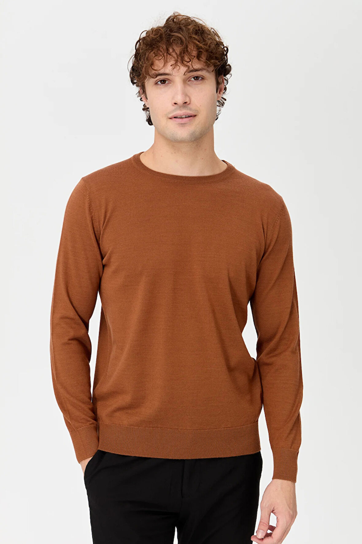 Desen Triko Erkek Basic Sıfır Yaka İnce Triko Kazak 02421603 K. Taba