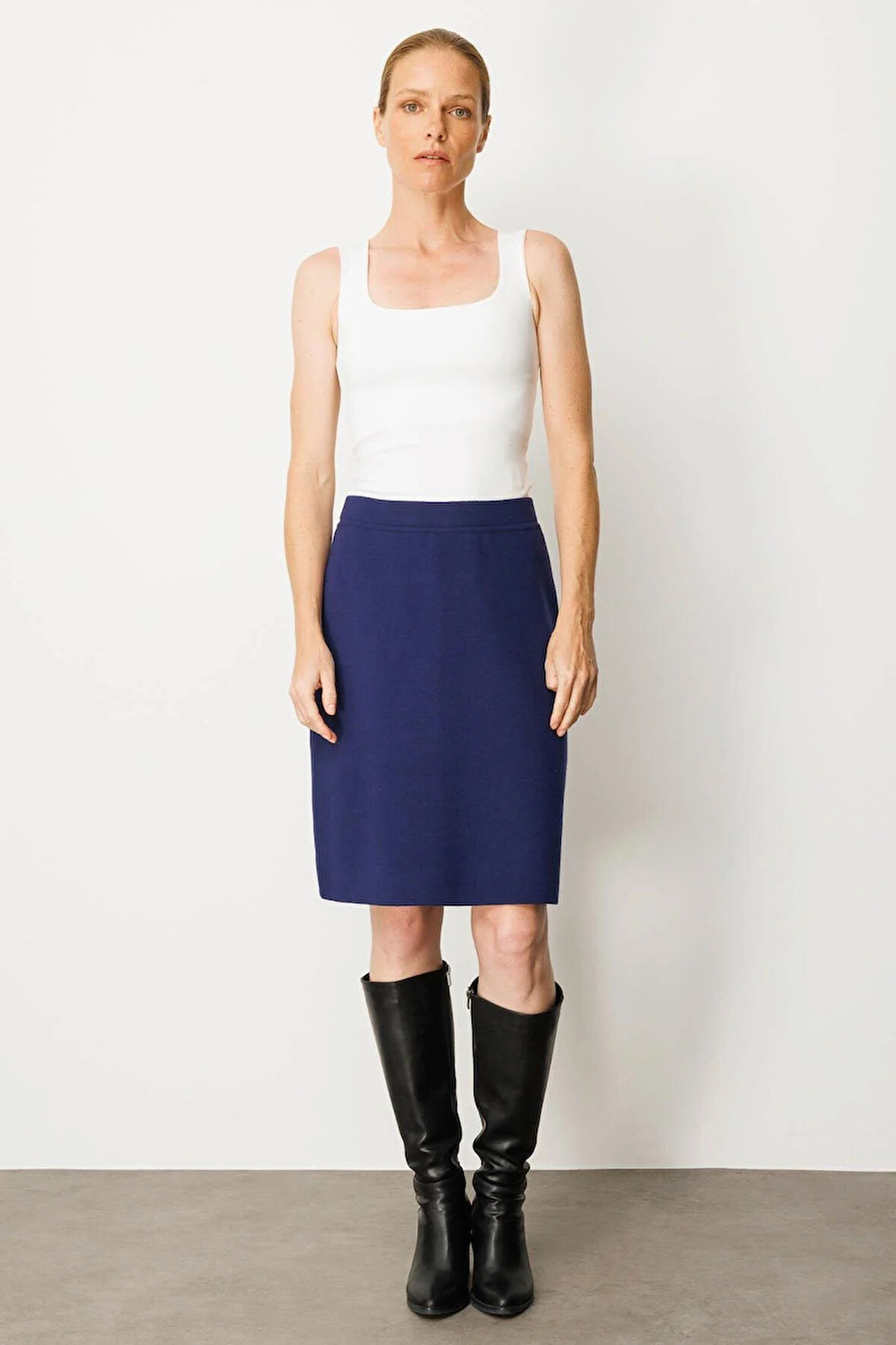 Desen Triko Kadın Düz Basic Etek 25066 Lacivert