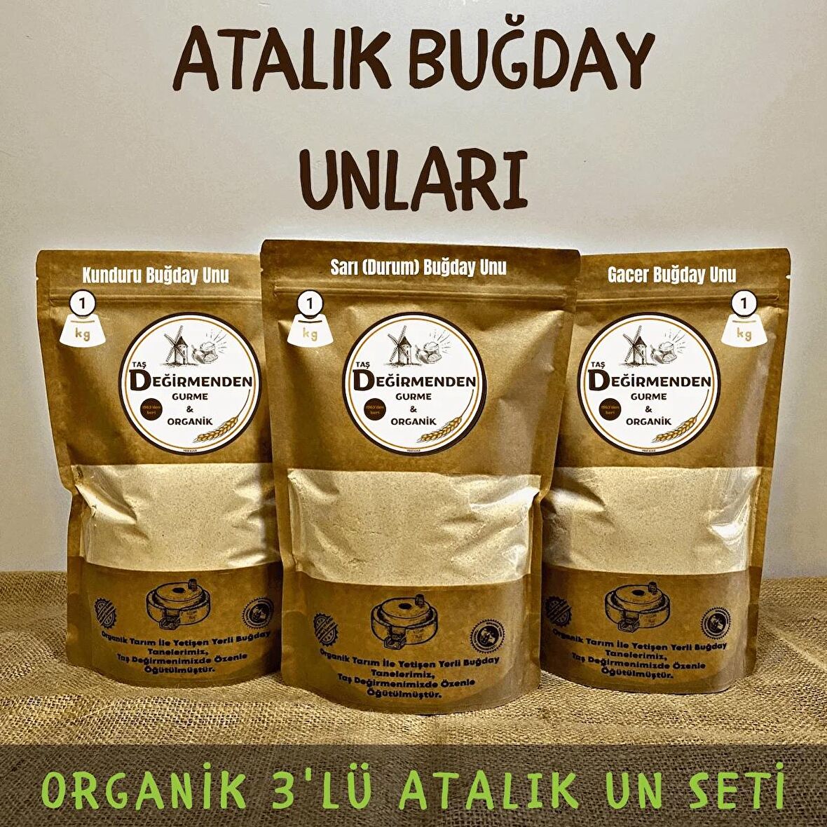 Organik Atalık Unlar Seti (Sarı-Gacer-Kunduru)