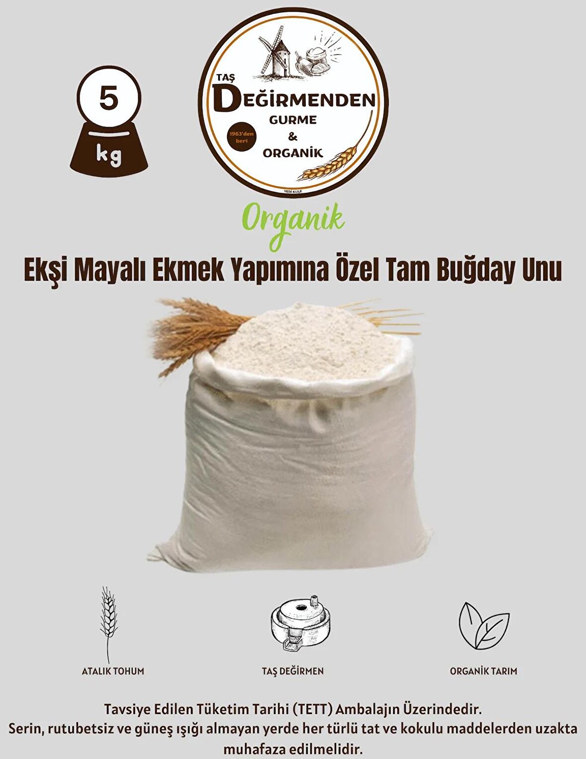 Organik Ekşi Mayalı Ekmek Yapımına Özel Tam Buğday Unu - 5 Kilo