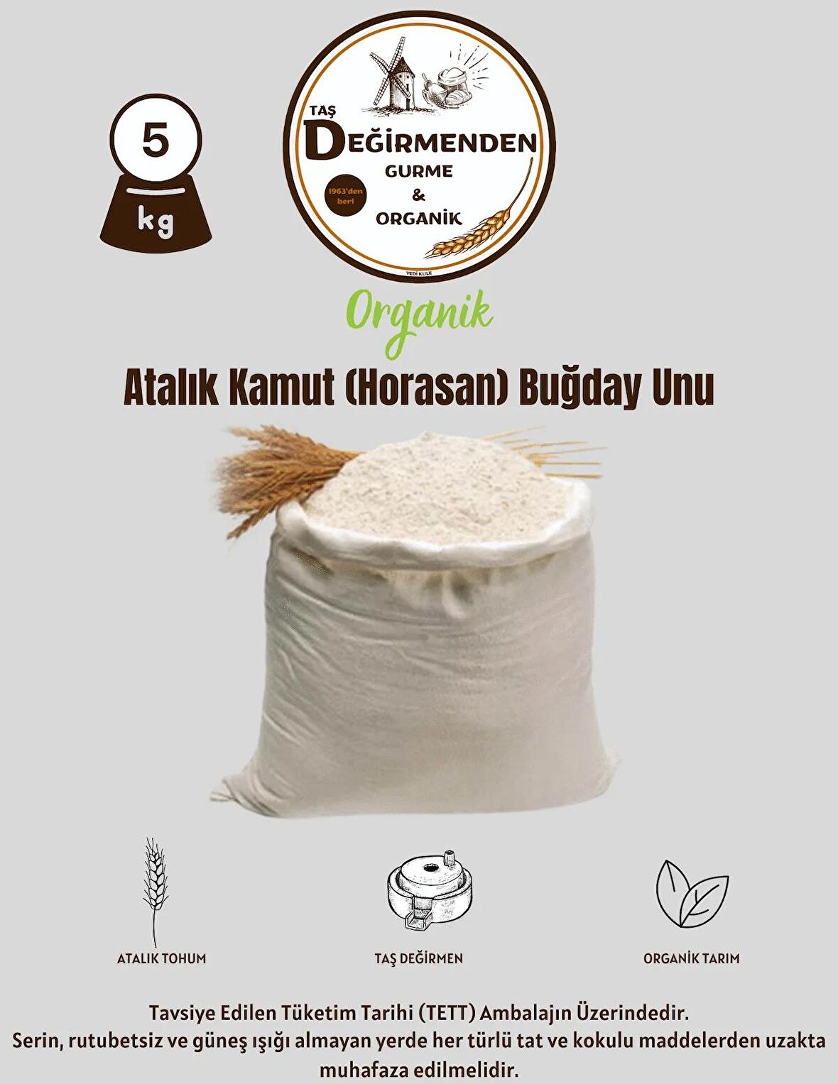 Organik Atalık Kamut (Horasan) Buğday Unu - 5 Kilo