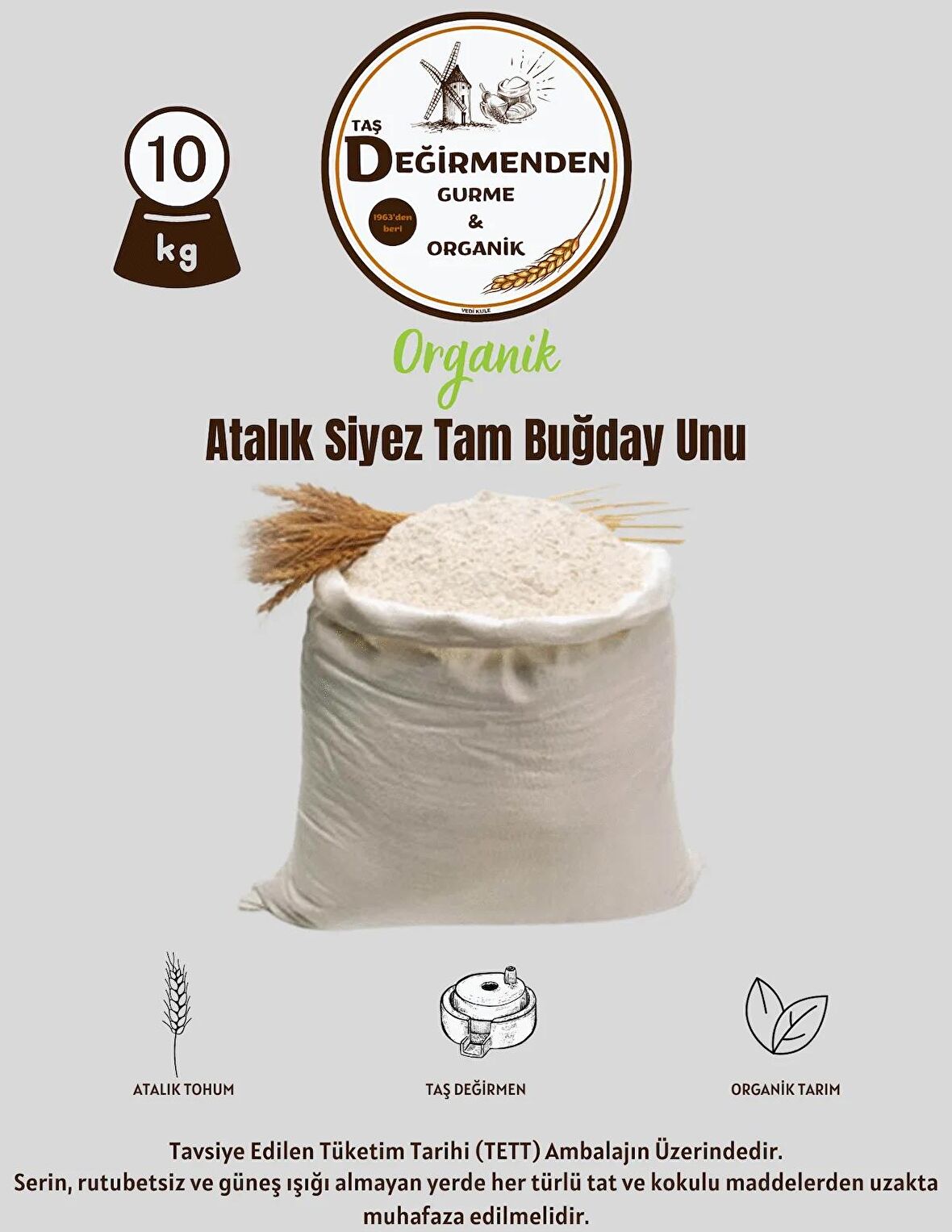 Organik Atalık Siyez Tam Buğday Unu - 10 Kilo