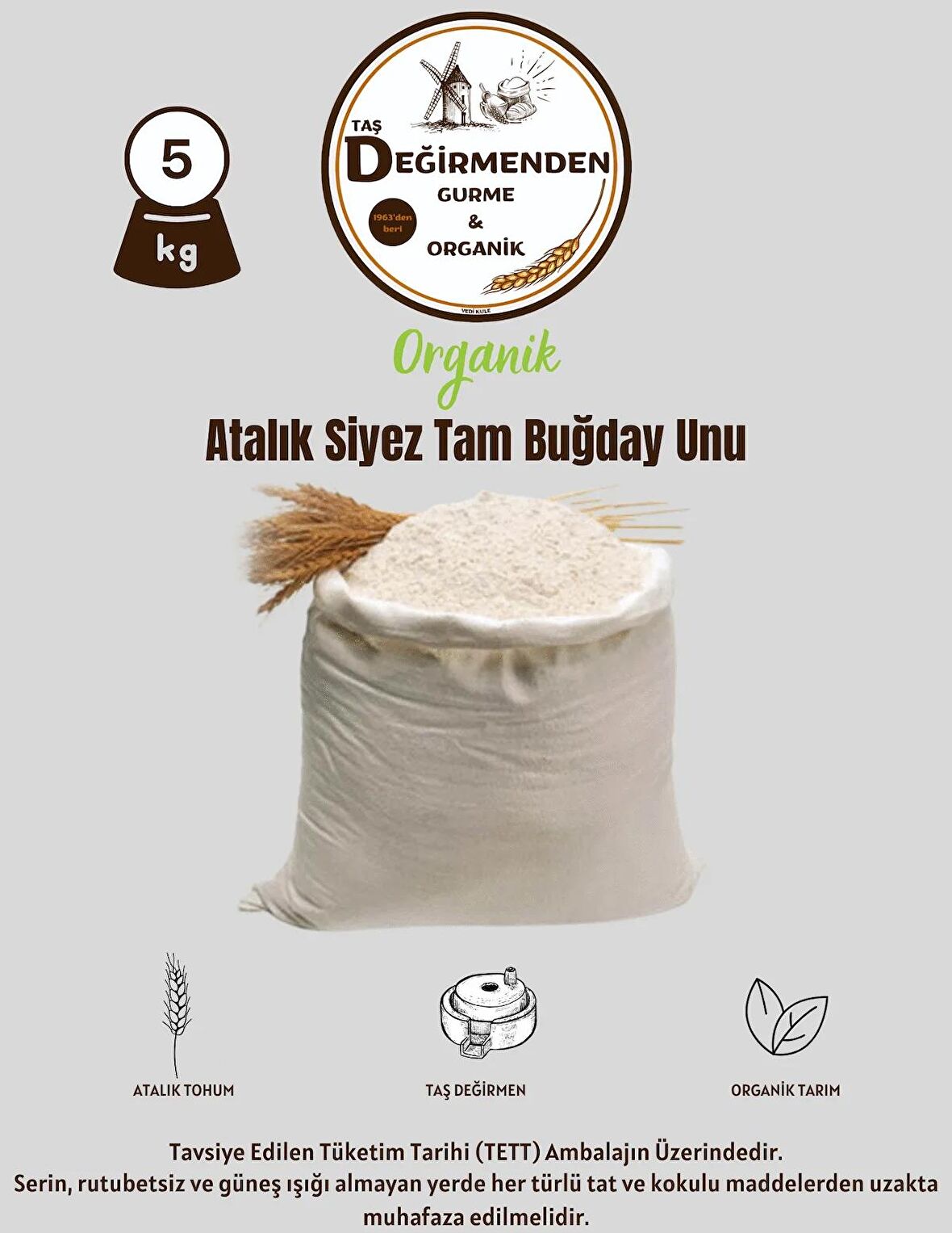 Organik Atalık Siyez Tam Buğday Unu - 5 Kilo