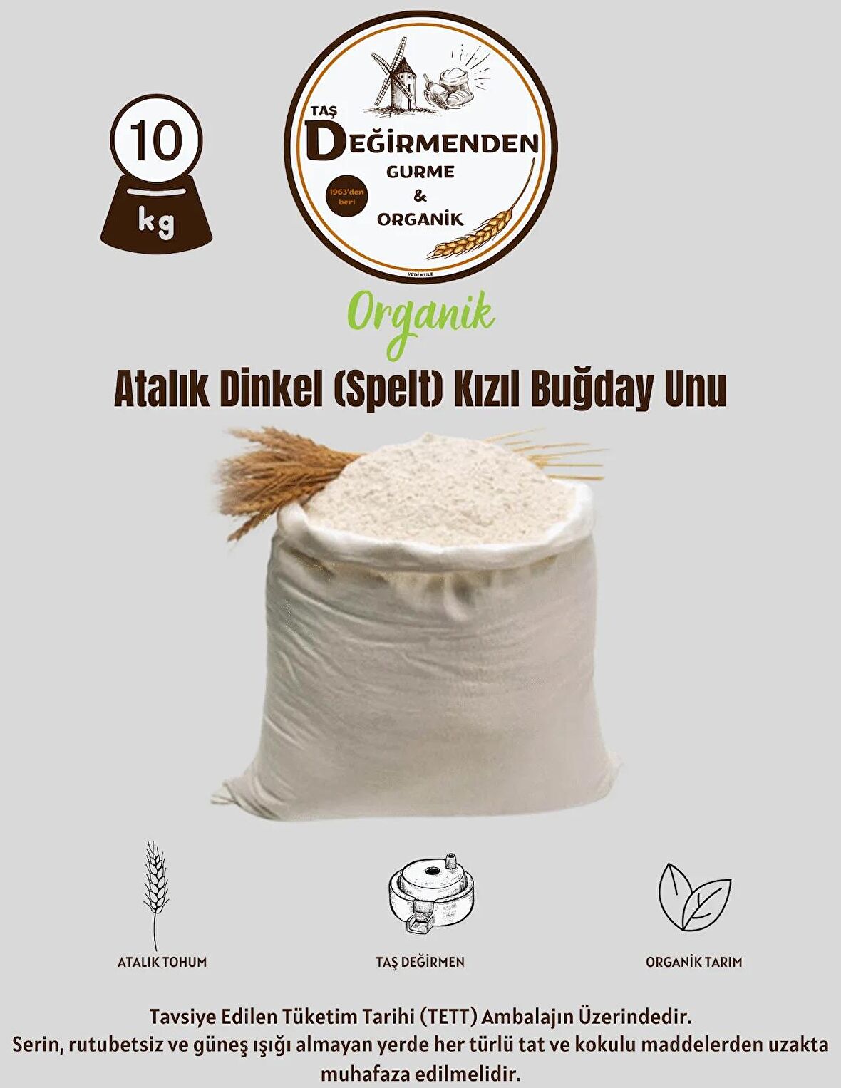 Organik Atalık Dinkel (Spelt) Kızıl Buğday Unu - 10 Kilo