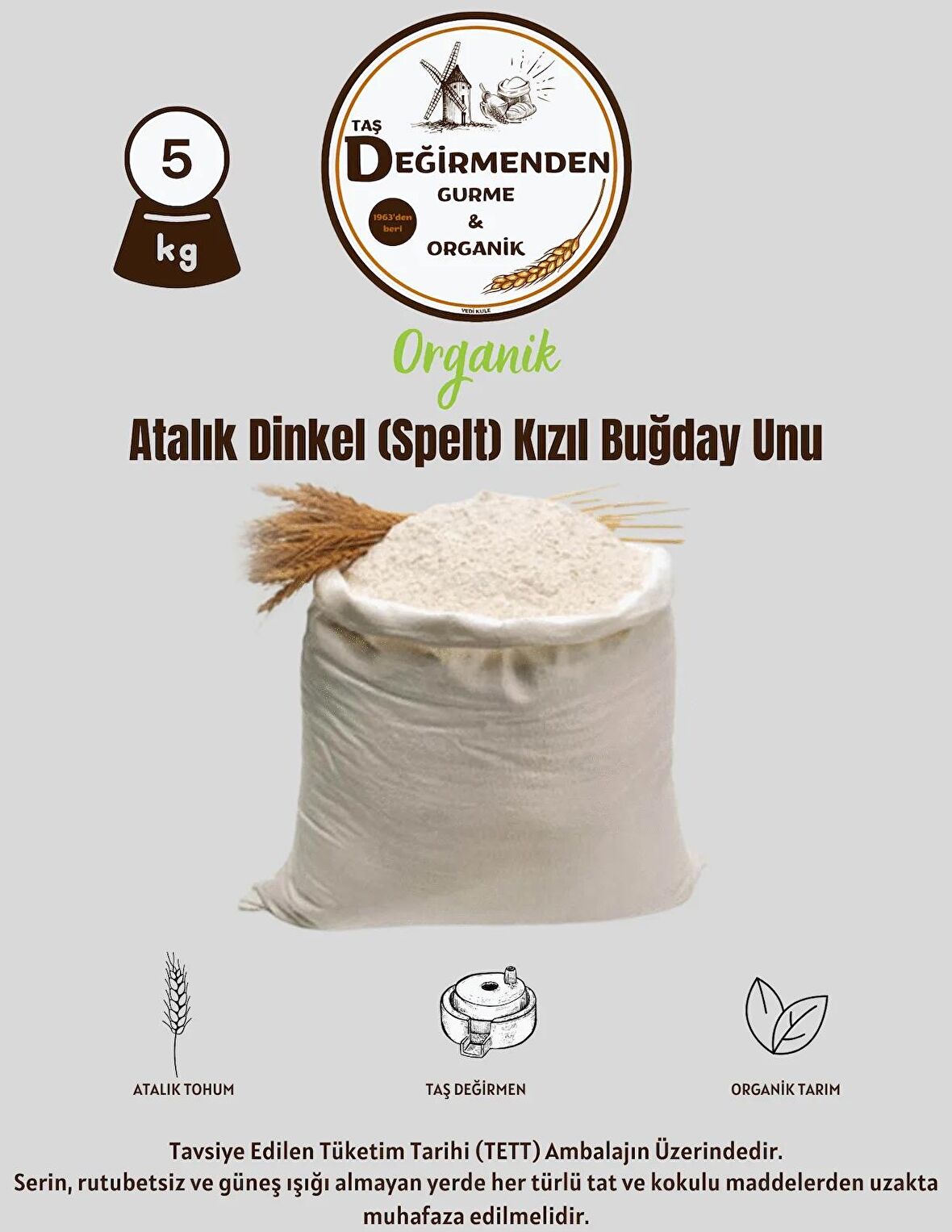 Organik Atalık Dinkel (Spelt) Kızıl Buğday Unu - 5 Kilo