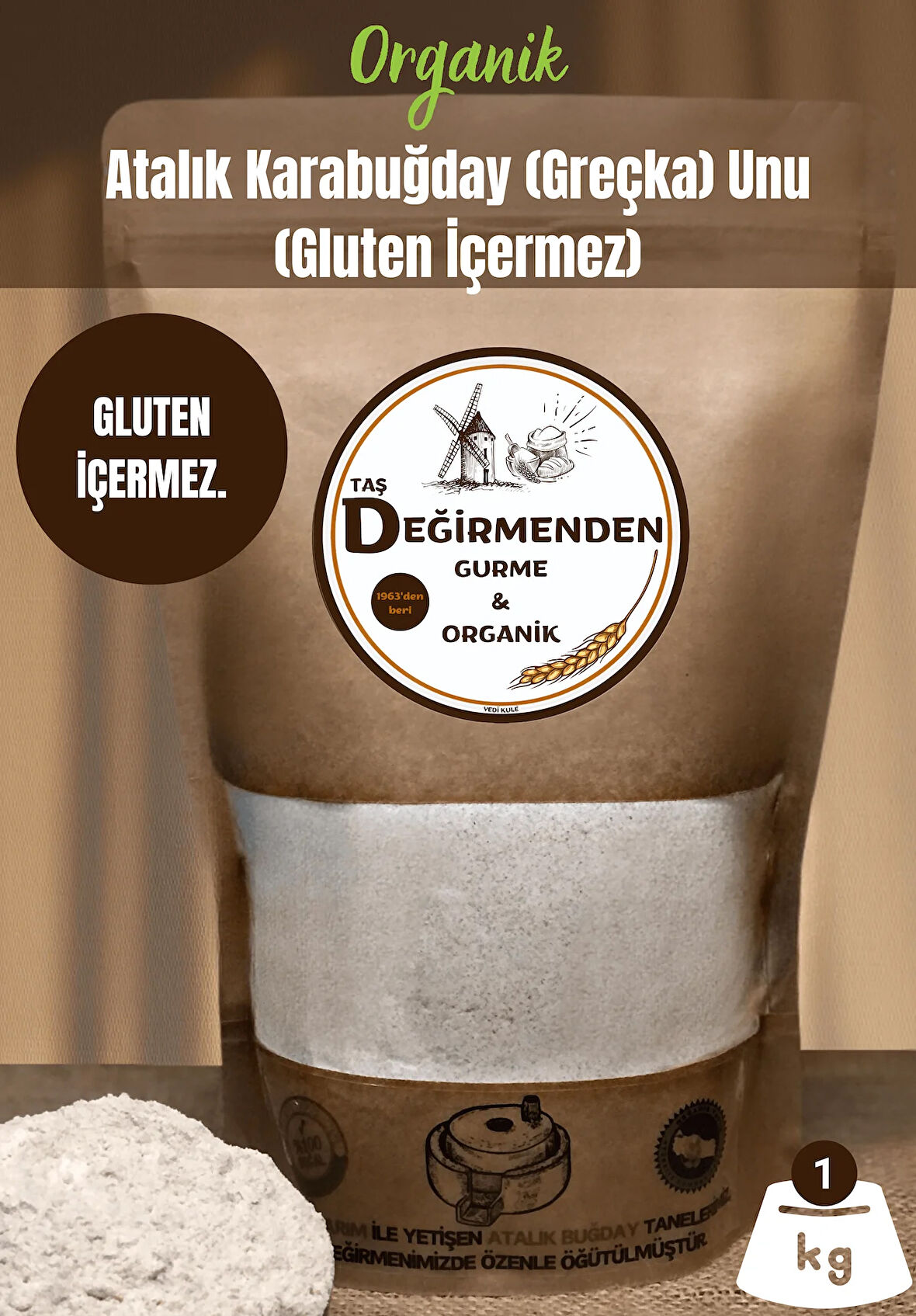 Organik Atalık Karabuğday (Greçka) Unu (Gluten İçermez) - 1 Kilo