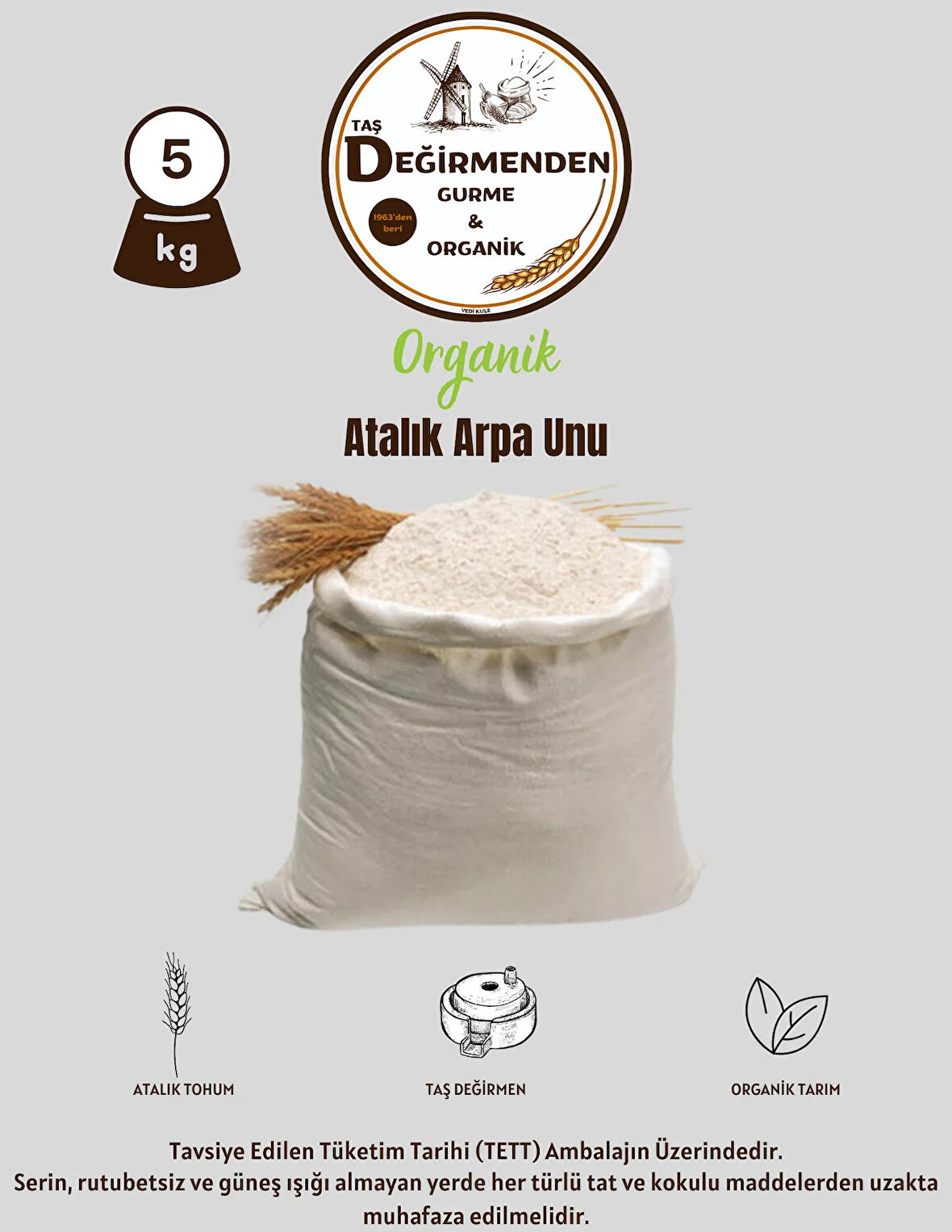 Organik Atalık Arpa Unu - 5 Kilo