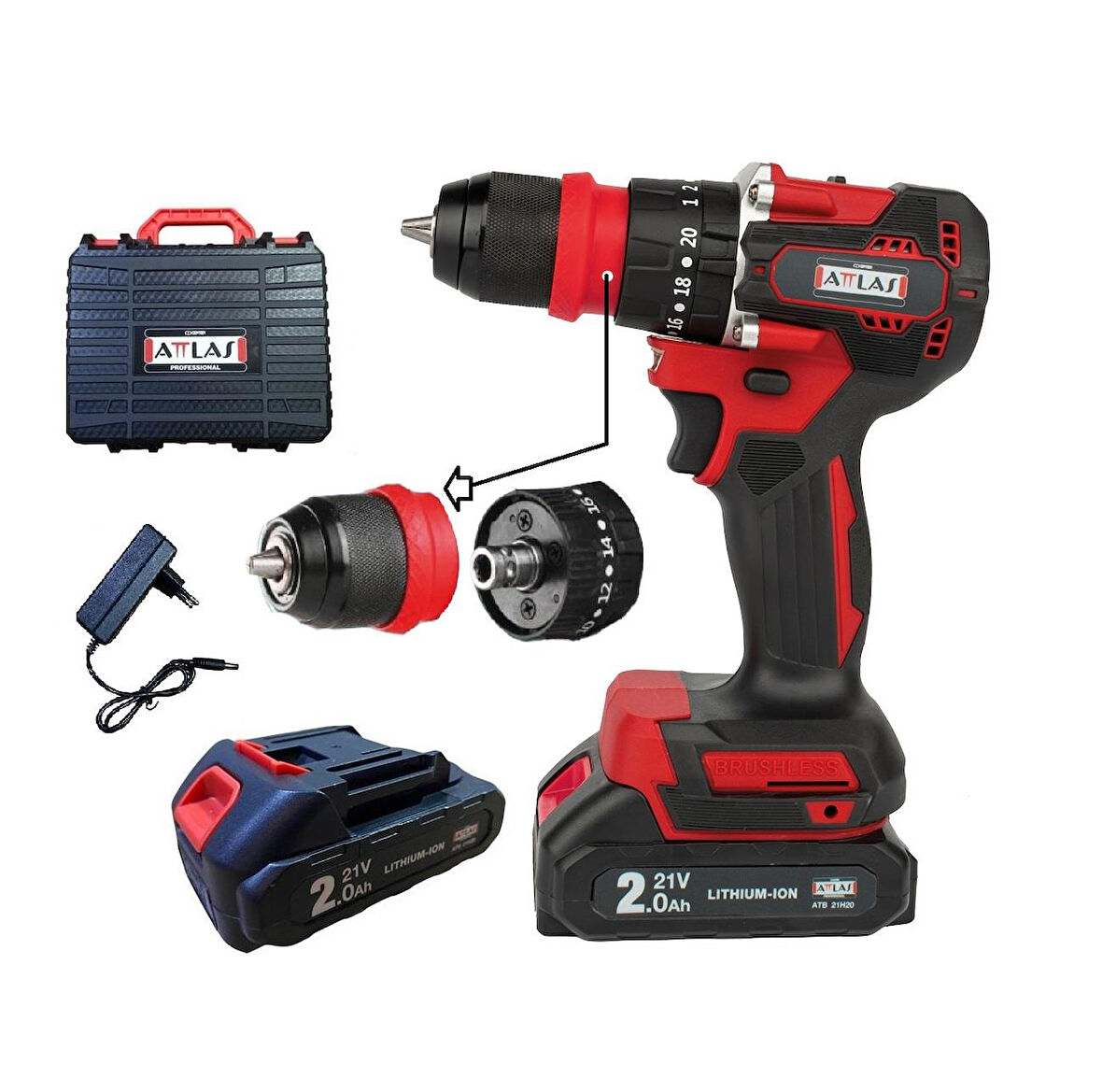 ATTLAS Atb 21 Blpdx-202c  2 x 2.0 Ah Çift Akülü Kömürsüz Darbeli Matkap - A0104098