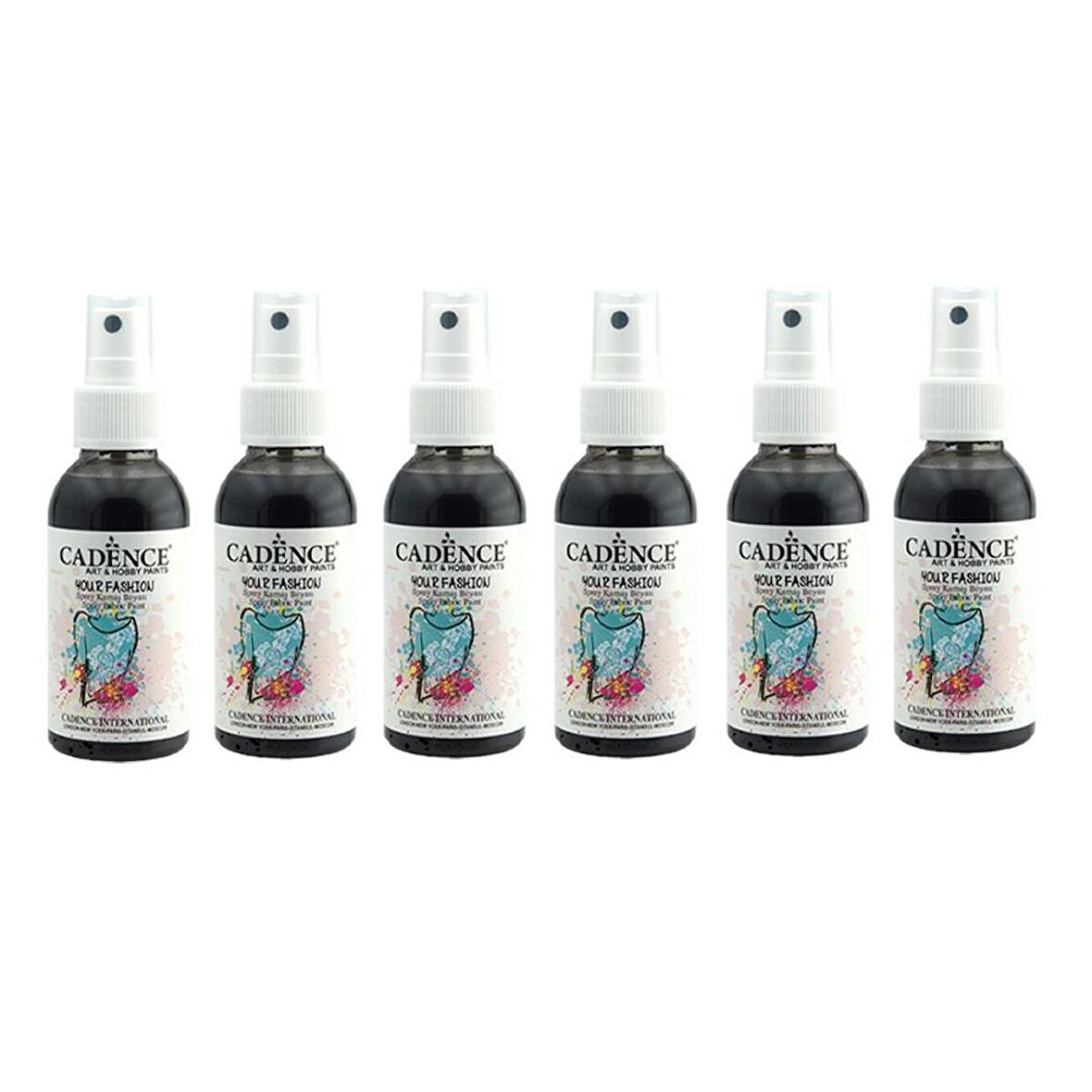 CADENCE SİYAH SPREY KUMAŞ BOYASI 100ML 6LI SET