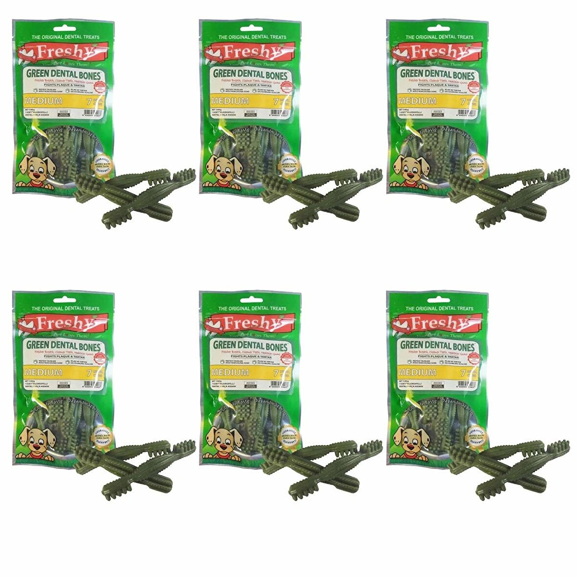 Freshy Green Dental Bones Klorofilli Köpek Kemiği 7'li (6 Paket)