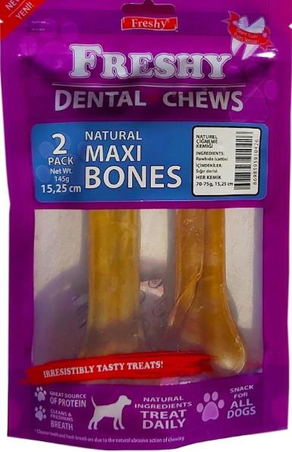 Freshy Dental Maxi Bones Naturel Çiğneme Kemiği 15,25 Cm 2'li