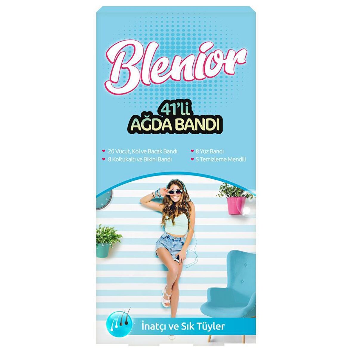 Blenior Mavi Bikini - Koltuk Altı - Vücut - Yüz için Ağda Bandı 36'lı