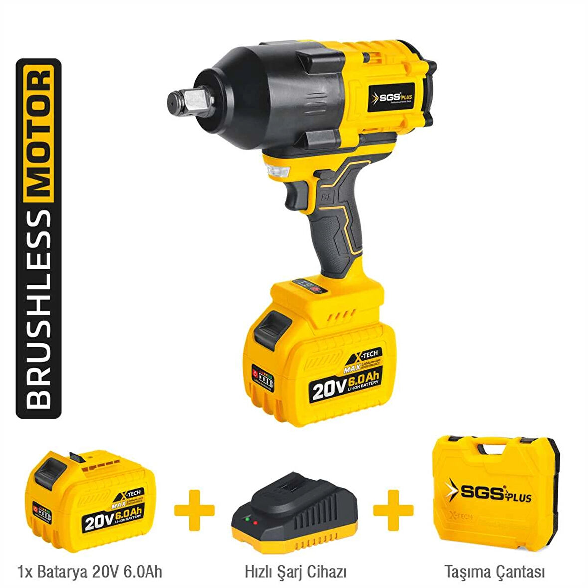 SGS DARBELİ SOMUN SIKMA SETİ 1200 Nm Tork 3/4” 1*6.0 Ah (KÖMÜRSÜZ MOTOR)