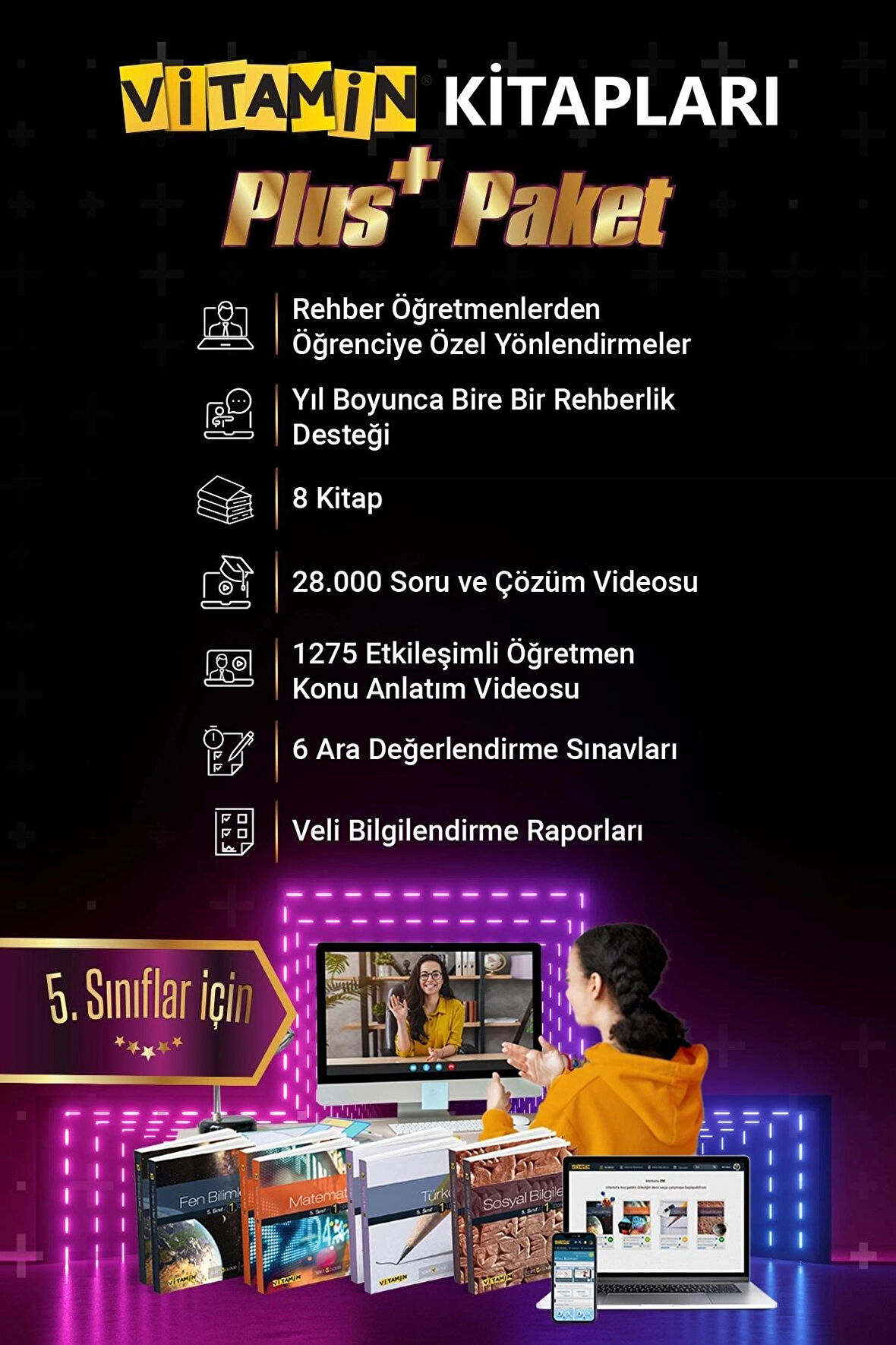 Kitapları 5. Sınıf  Rehberlik Destekli Plus Paket: 8 Kitap + Dijital