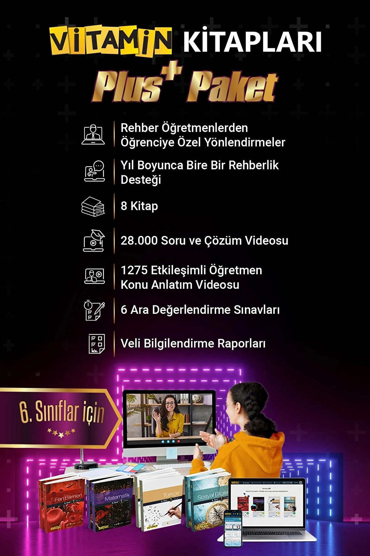 Kitapları 6.Sınıf Rehberlik Destekli Plus Paket: 8 Kitap + Dijital