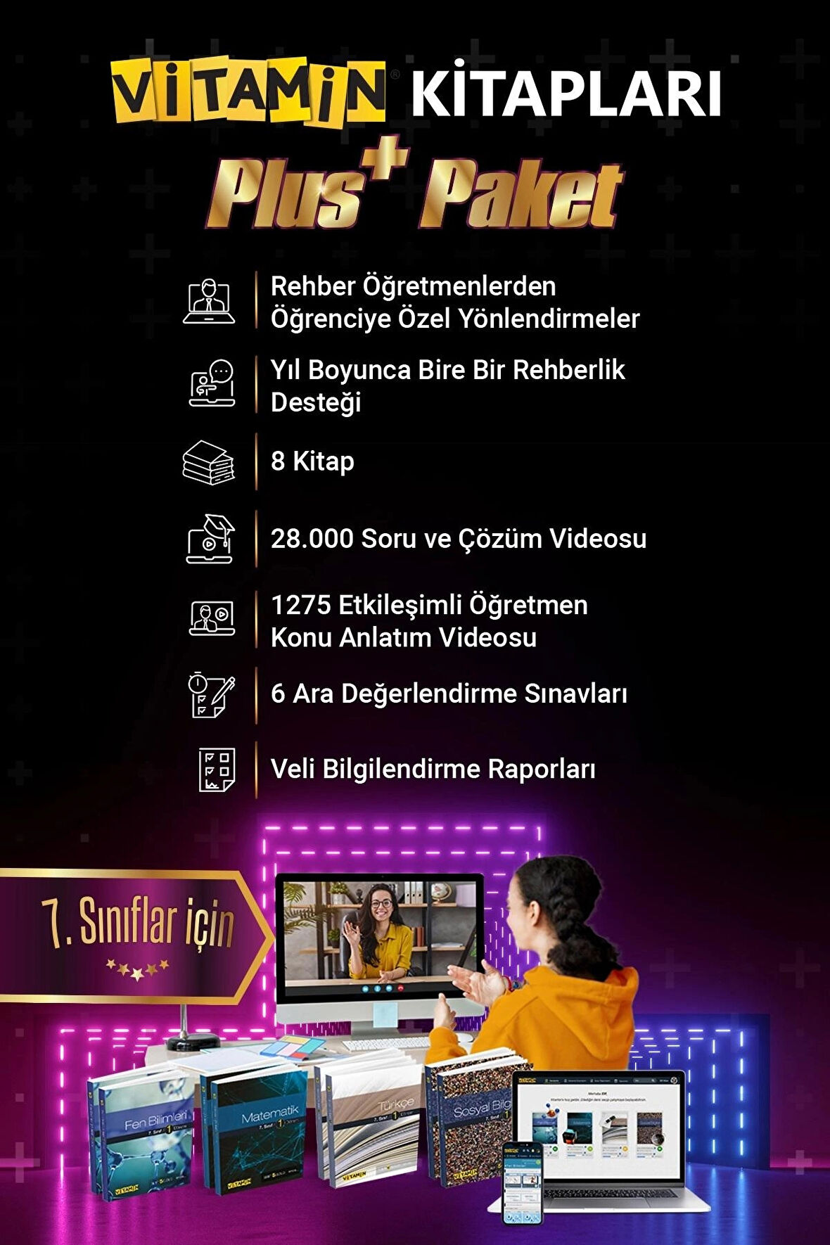 Kitapları 7.Sınıf Rehberlik Destekli Plus Paket: 8 Kitap + Dijital