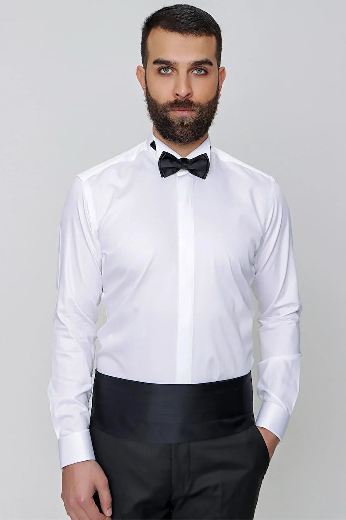 Gk 148 Slim Fit Duble Manşet Ata Yaka Ekru Damatlık Smokin Gömlek