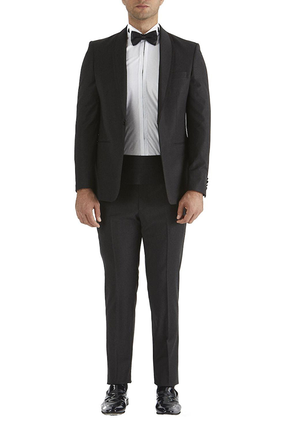 Black 037 Slim Fit Çıkma Saten Yaka Siyah Damatlık Smokin Takım