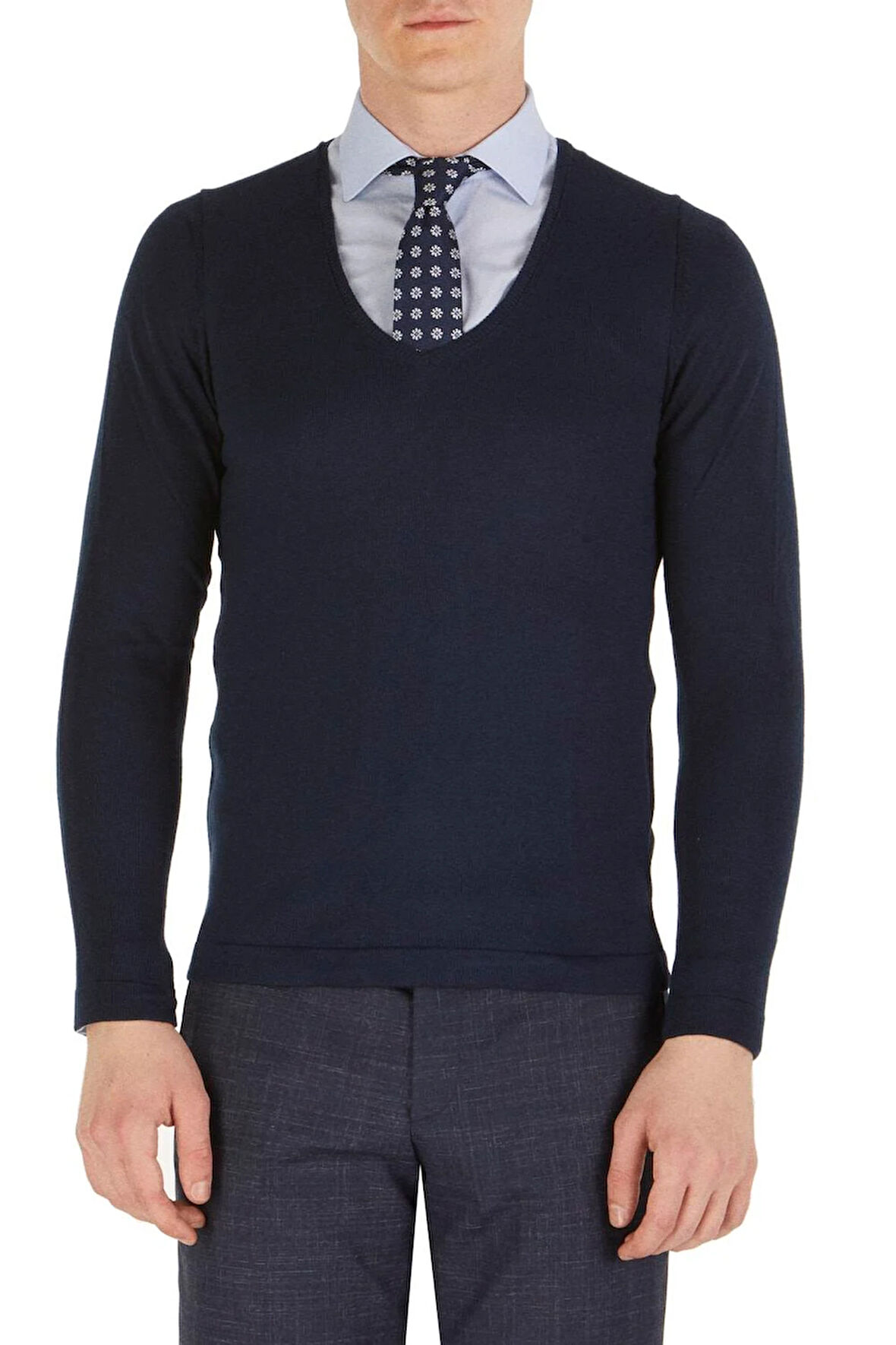 TR 791 Slim Fit Lacivert V Yaka Triko