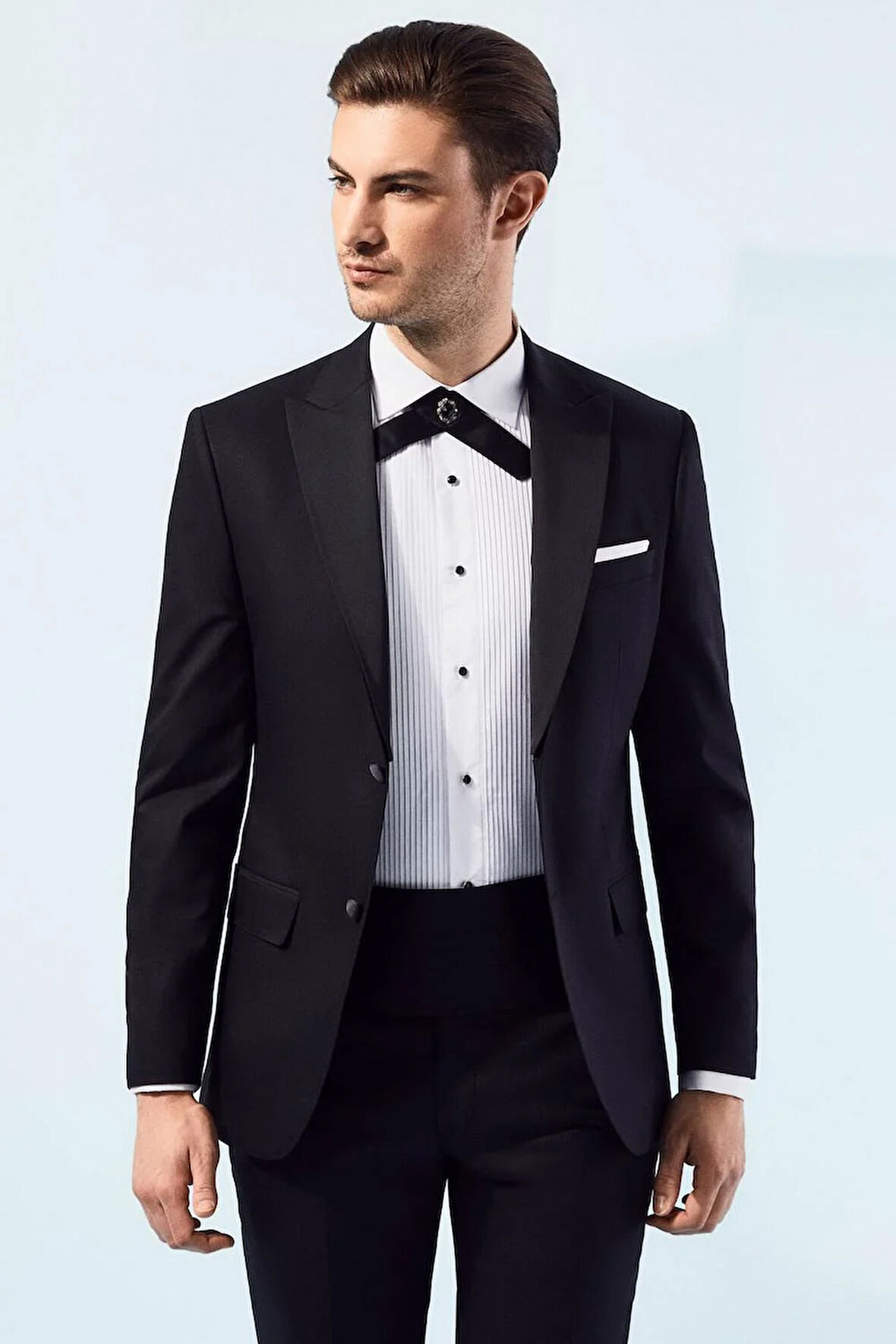 Black 049 Slim Fit Çıkarılabilir Saten Yaka Siyah Damatlık Smokin Takım