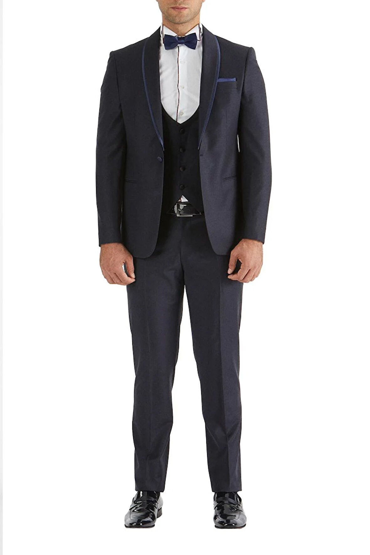 Black 037 Slim Fit Çıkma Saten Yaka Lacivert Damatlık Smokin Takım