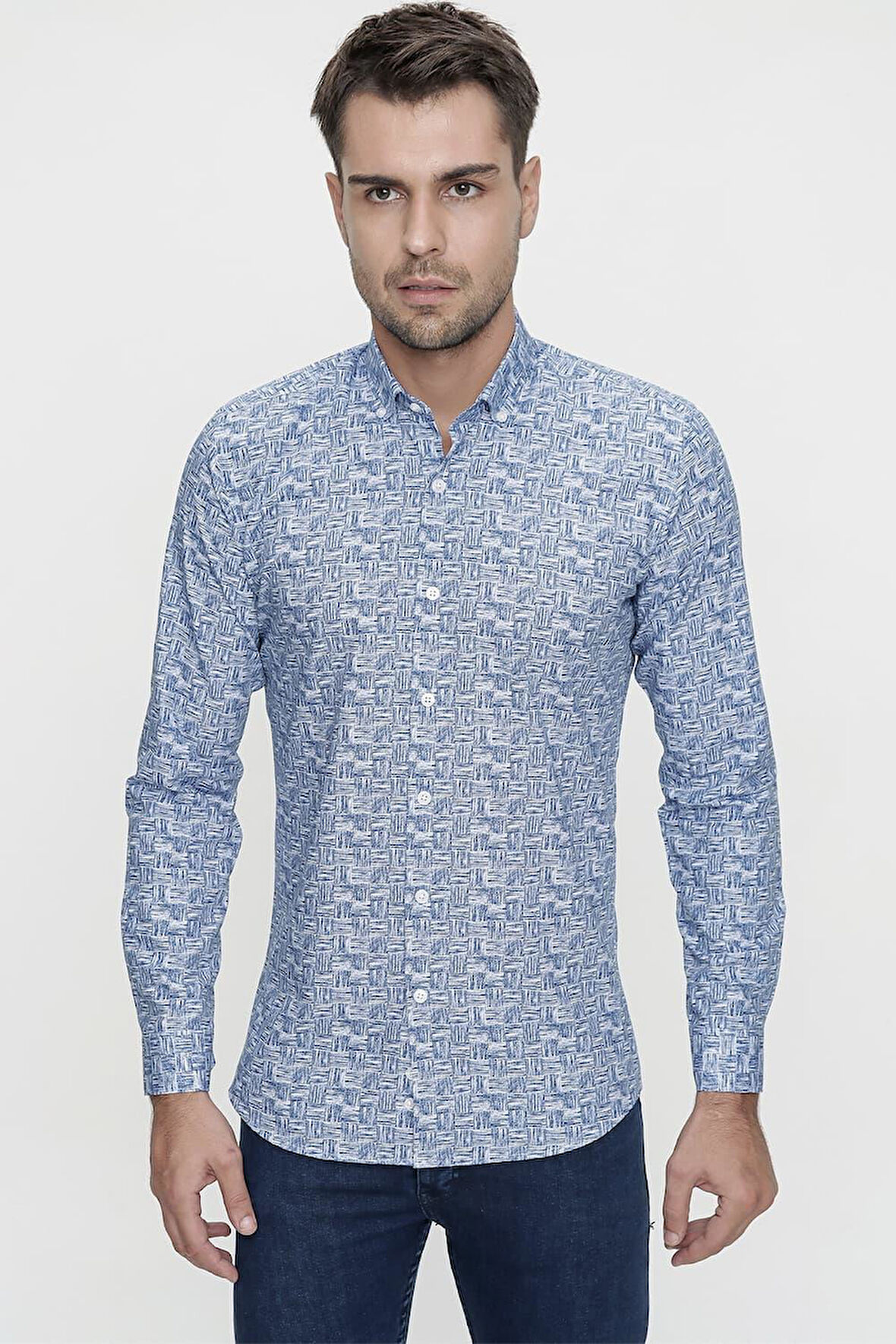 G 1465 Slim Fit Lacivert Spor Gömlek