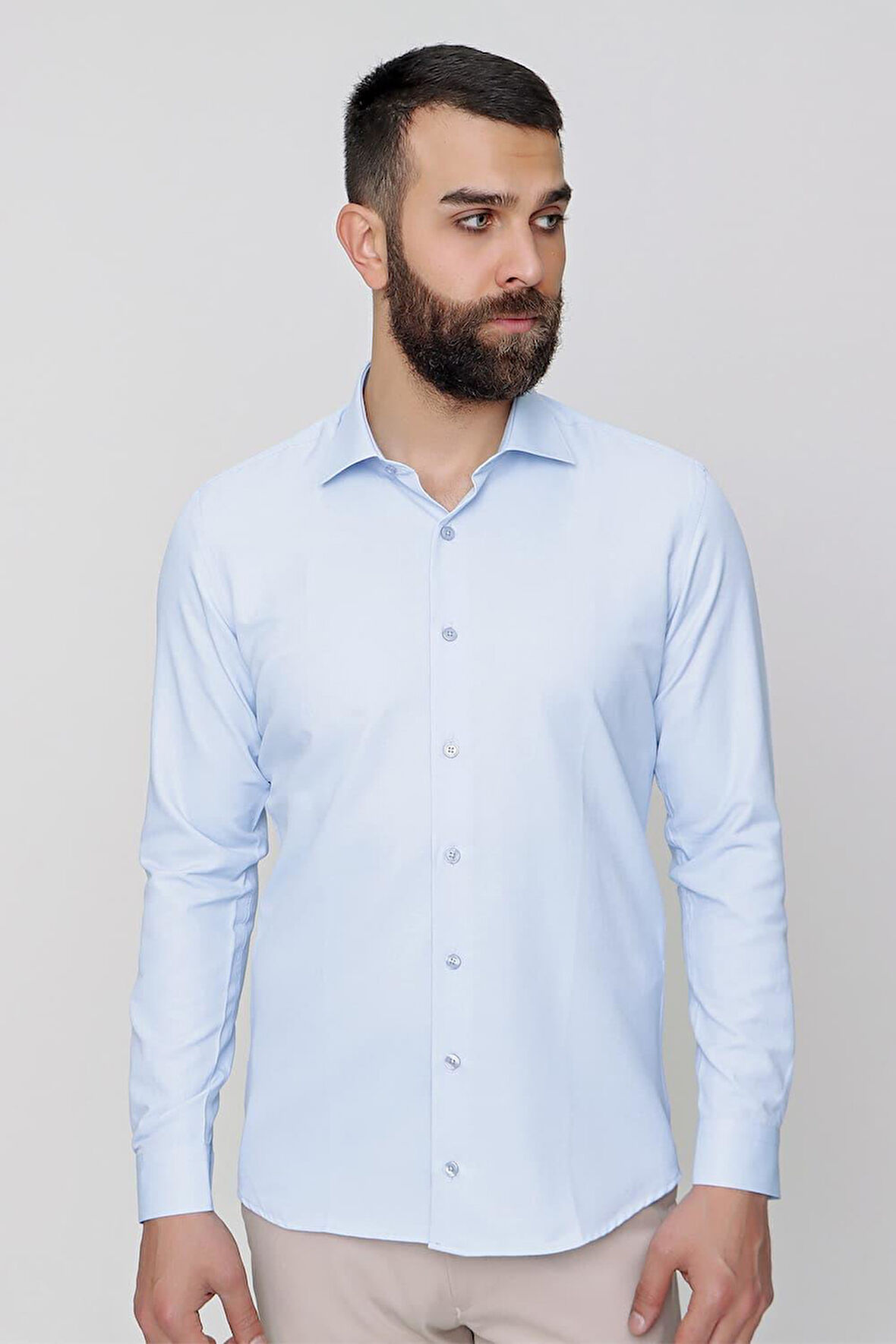 Gk 604 Slim Fit Pamuk Saten Klasik Açık Mavi Gömlek 