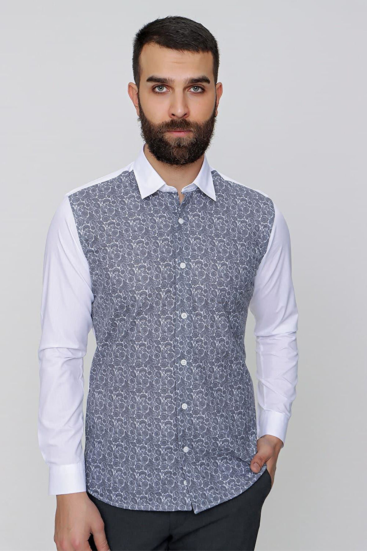 G 1481 Slim Fit Füme Spor Gömlek