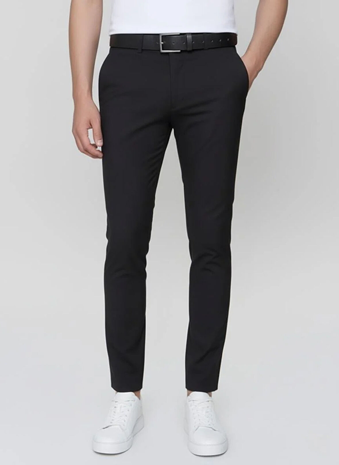 Slim Fit Yan Cep Esnek Pamuklu Casual Siyah Pantolon P 1088
