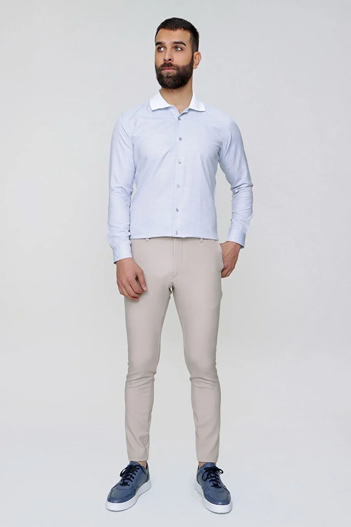 P 1088 Slim Fit Yan Cep Esnek Pamuklu Casuel Bej Pantolon