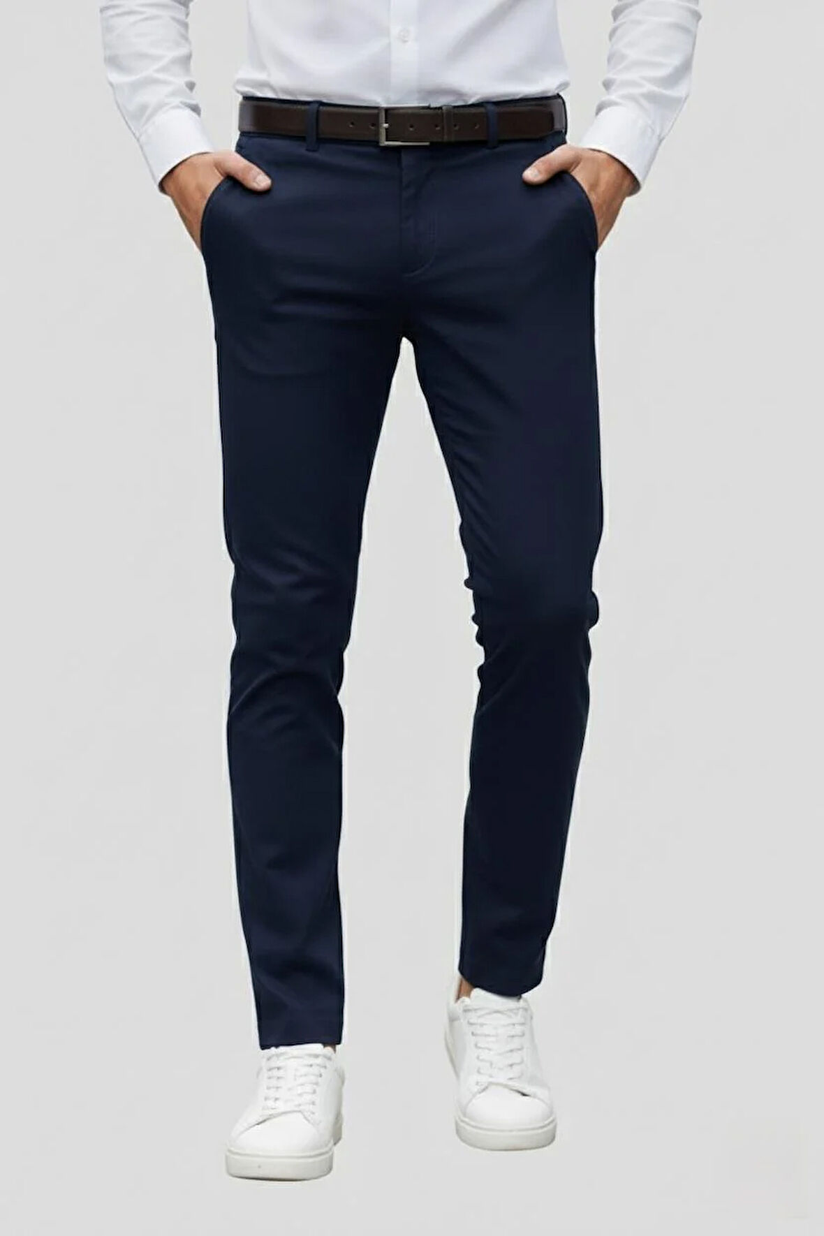 Slim Fit Yan Cep Esnek Pamuklu Casual Lacivert Pantolon P 1088