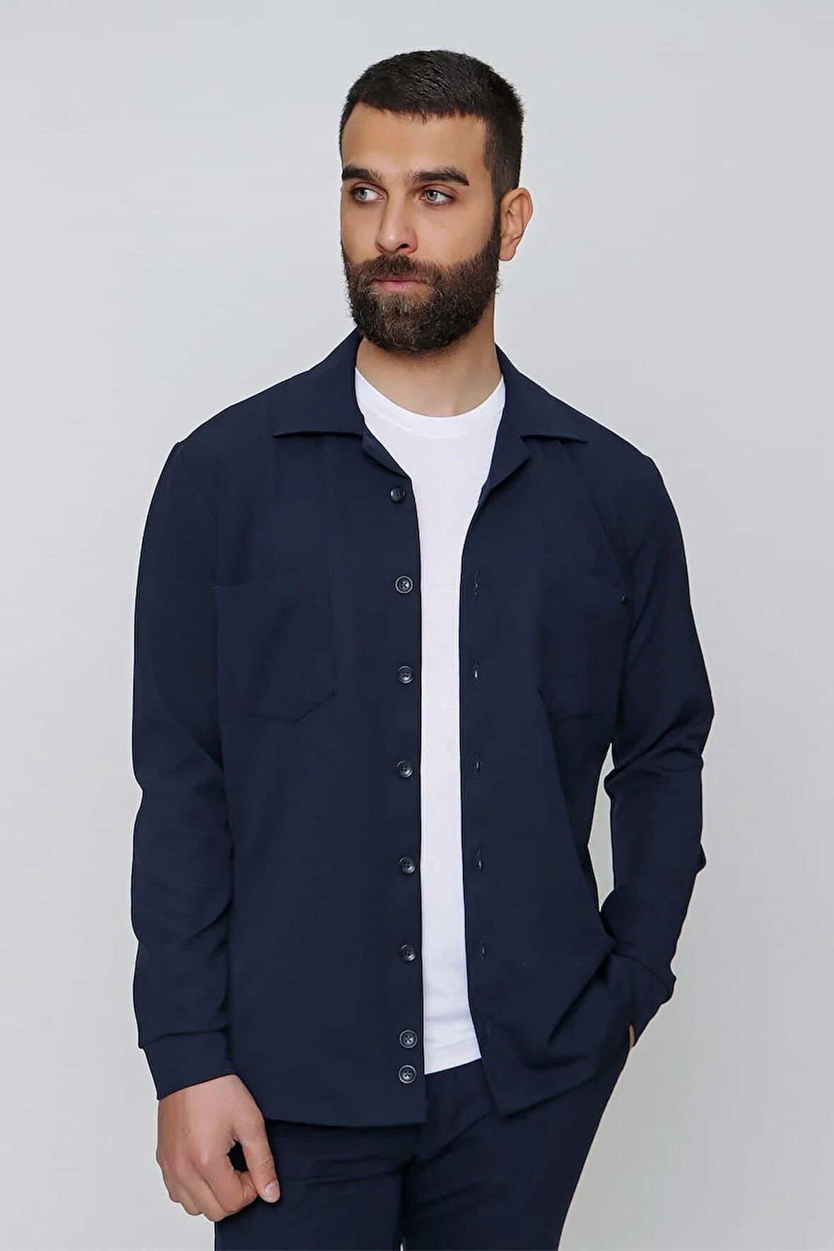 G 1484 Slim Fit Lacivert Spor Gömlek