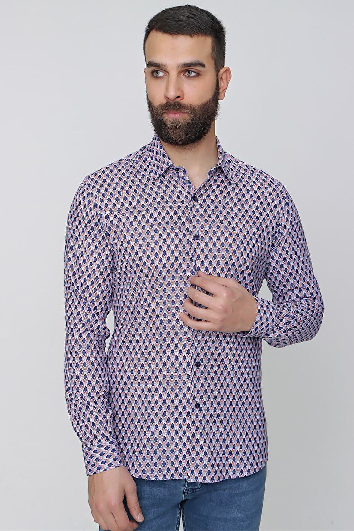 G 1487 Slim Fit Lacivert Spor Gömlek