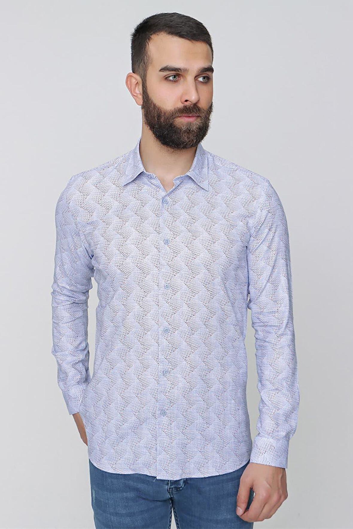 G 1488 Slim Fit Mavi Spor Gömlek