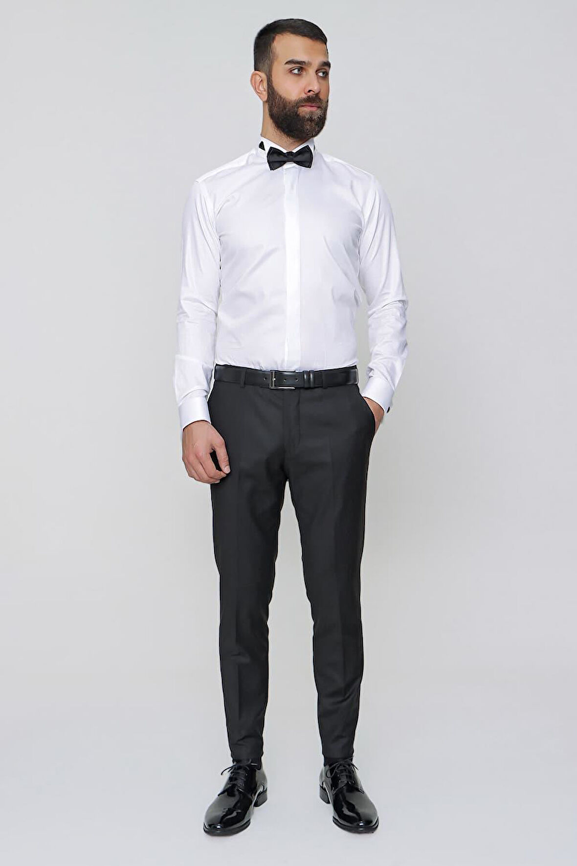 P 1091 Slim Fit Pilesiz Yan Cepli Esnek Yün Siyah Kumaş Pantolon