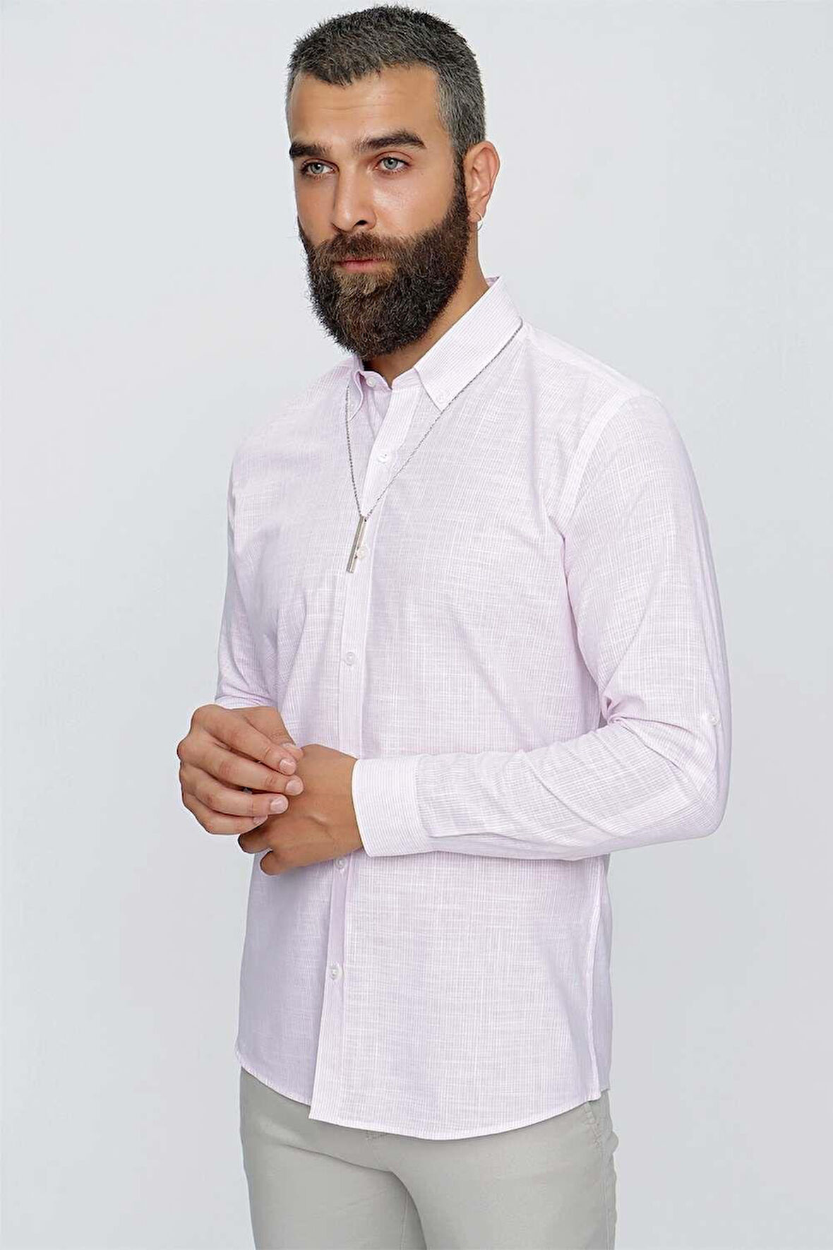 G 1513 Slim Fit Pembeyaz Spor Gömlek