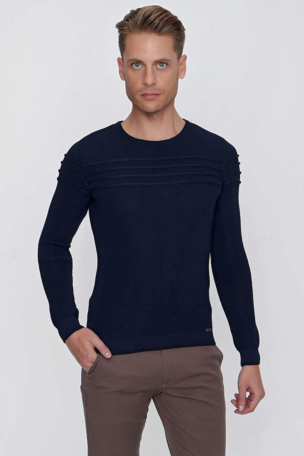 TR 849 Slim Fit Lacivert Klasik Triko