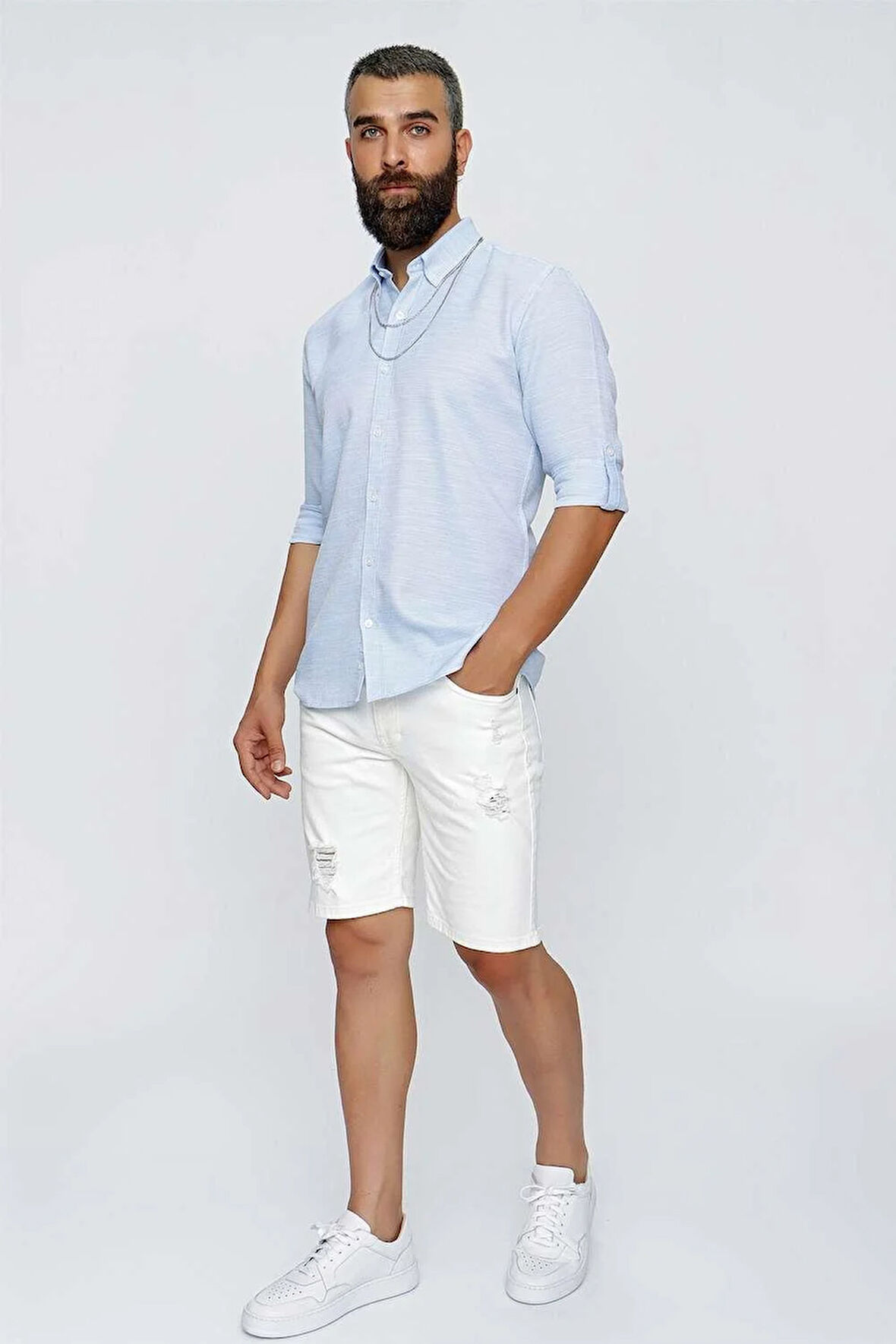 031 Slim Fit Beyaz Bermuda