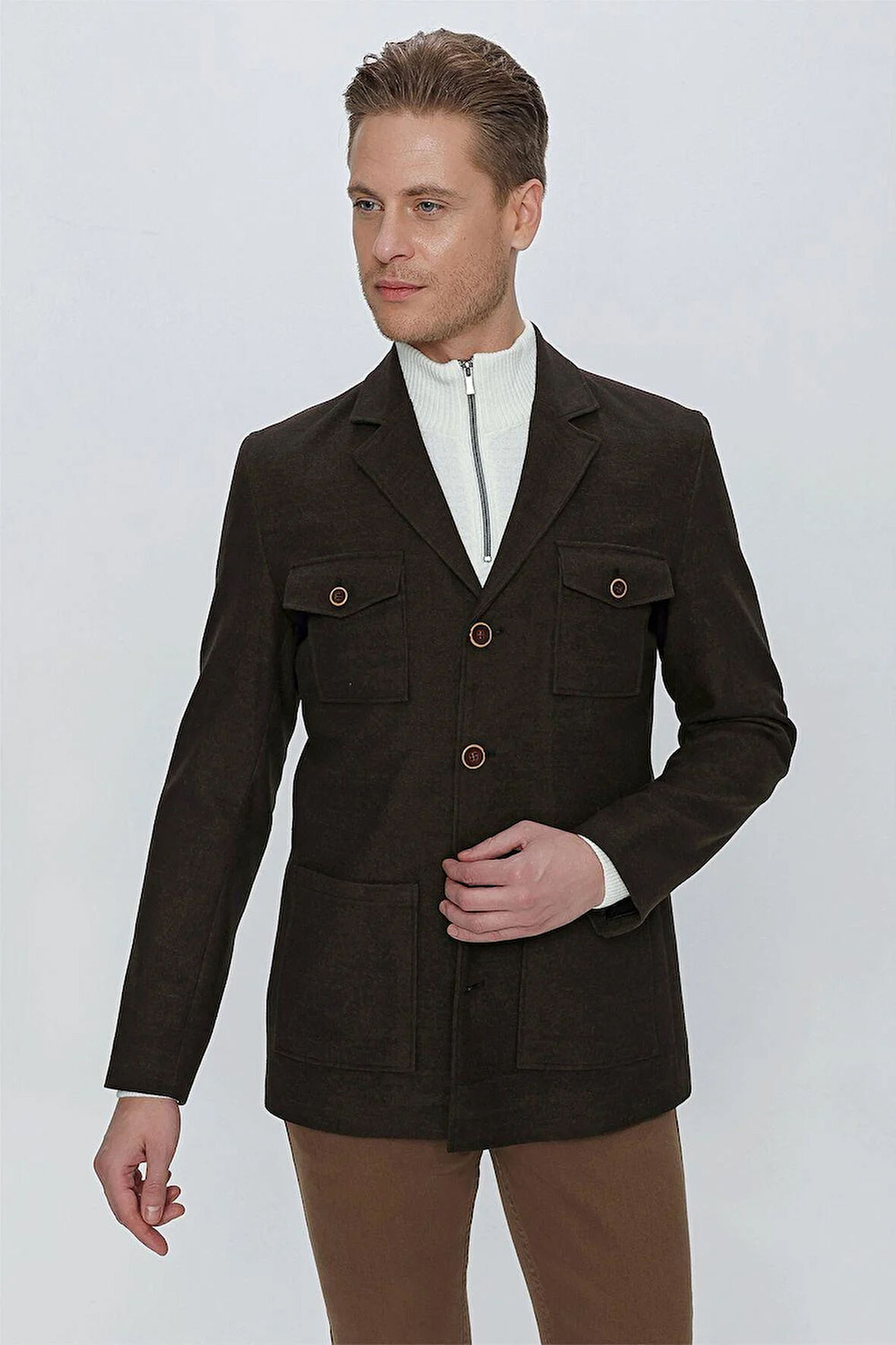 KA 071 Slim Fit Boz Siyah Spor Kaban