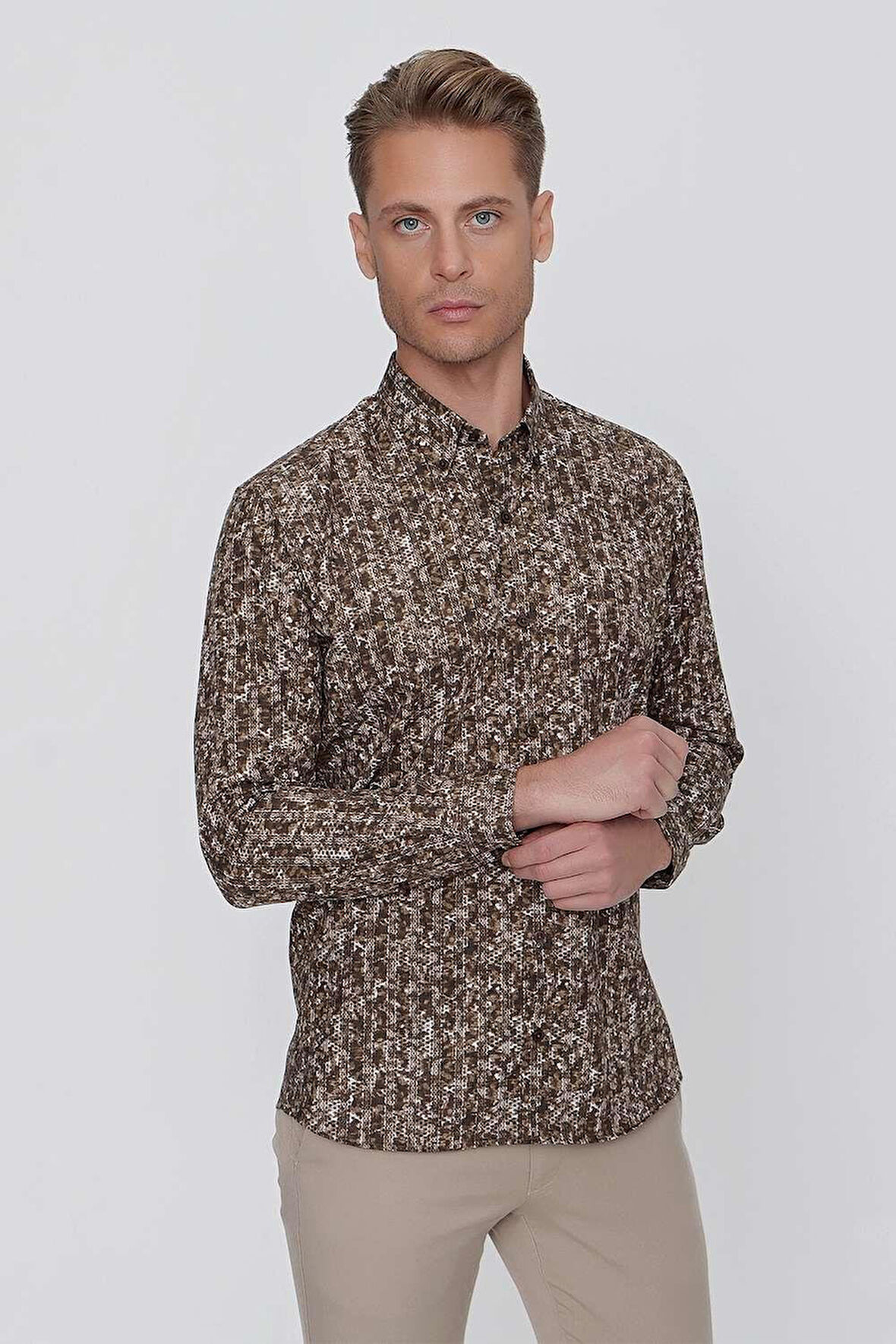 G 1521 Slim Fit Tütün Spor Gömlek