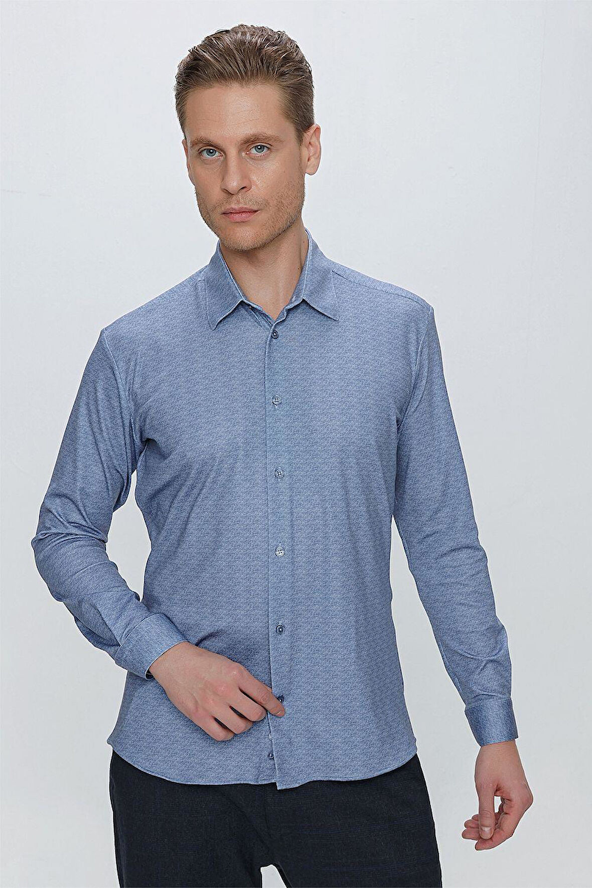 G 1523 Slim Fit Mavi Spor Gömlek