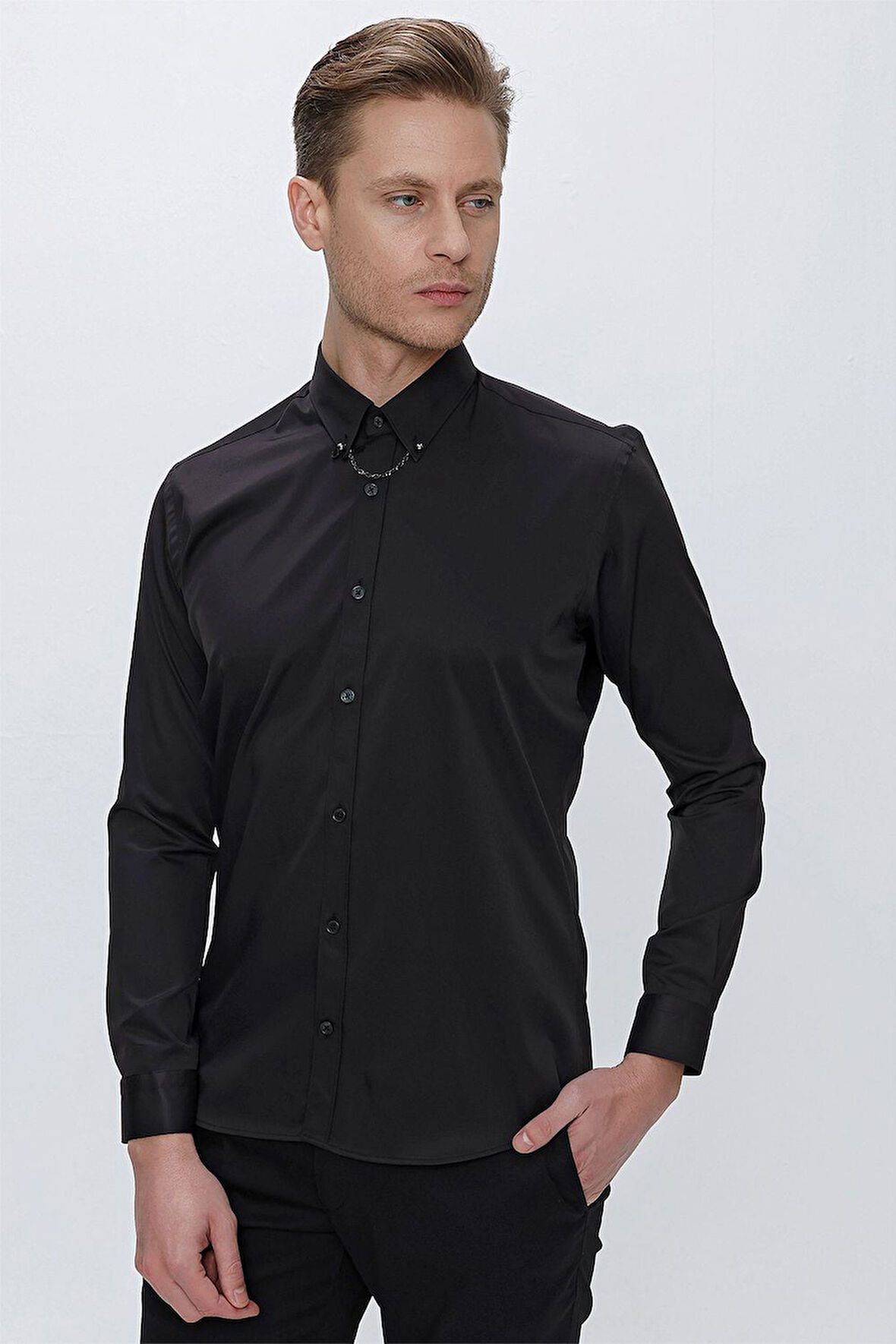 GK 666 Slim Fit Siyah Klasik Gömlek